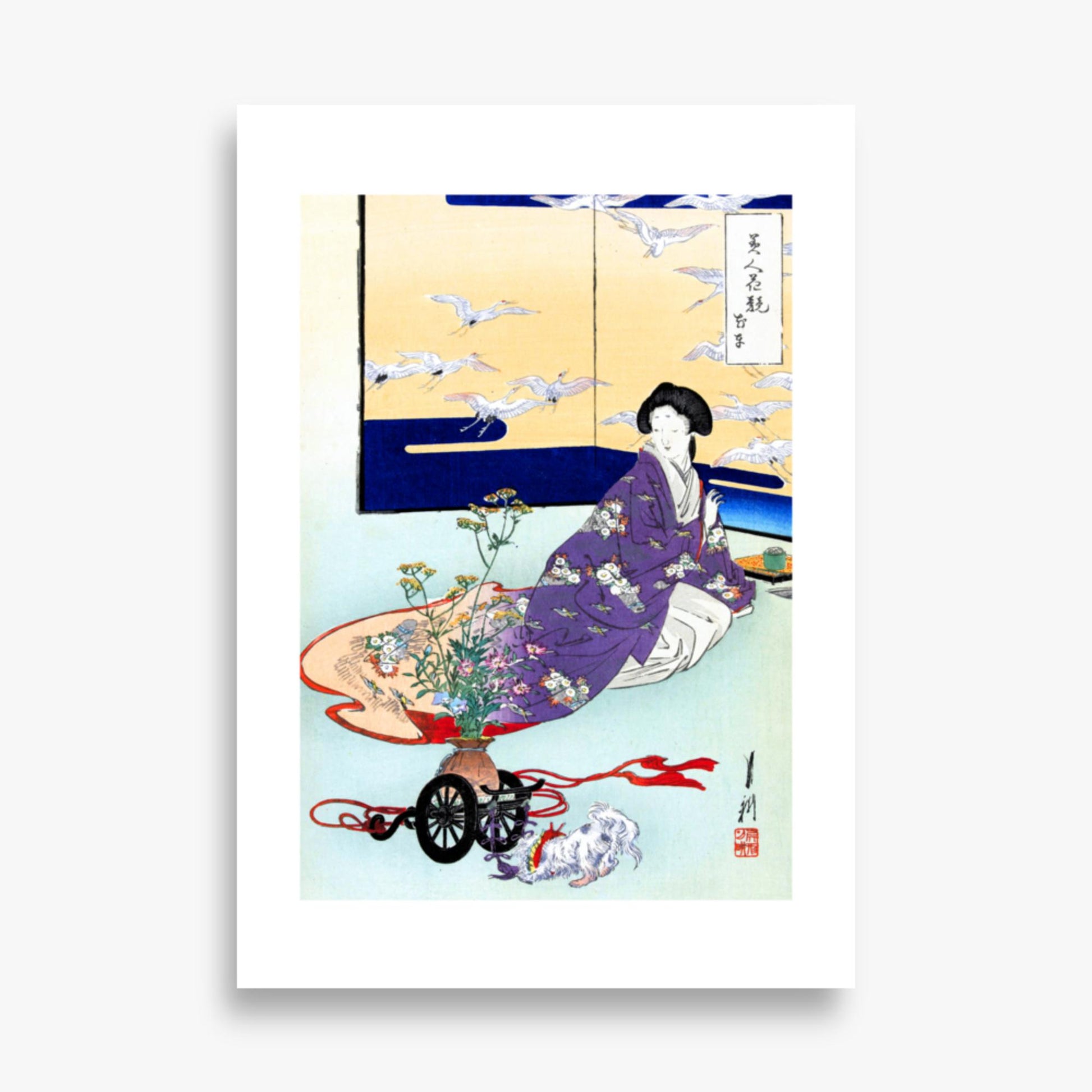 Ogata Gekko - Dog Playing with Flower Cart 70x100 cm Poster