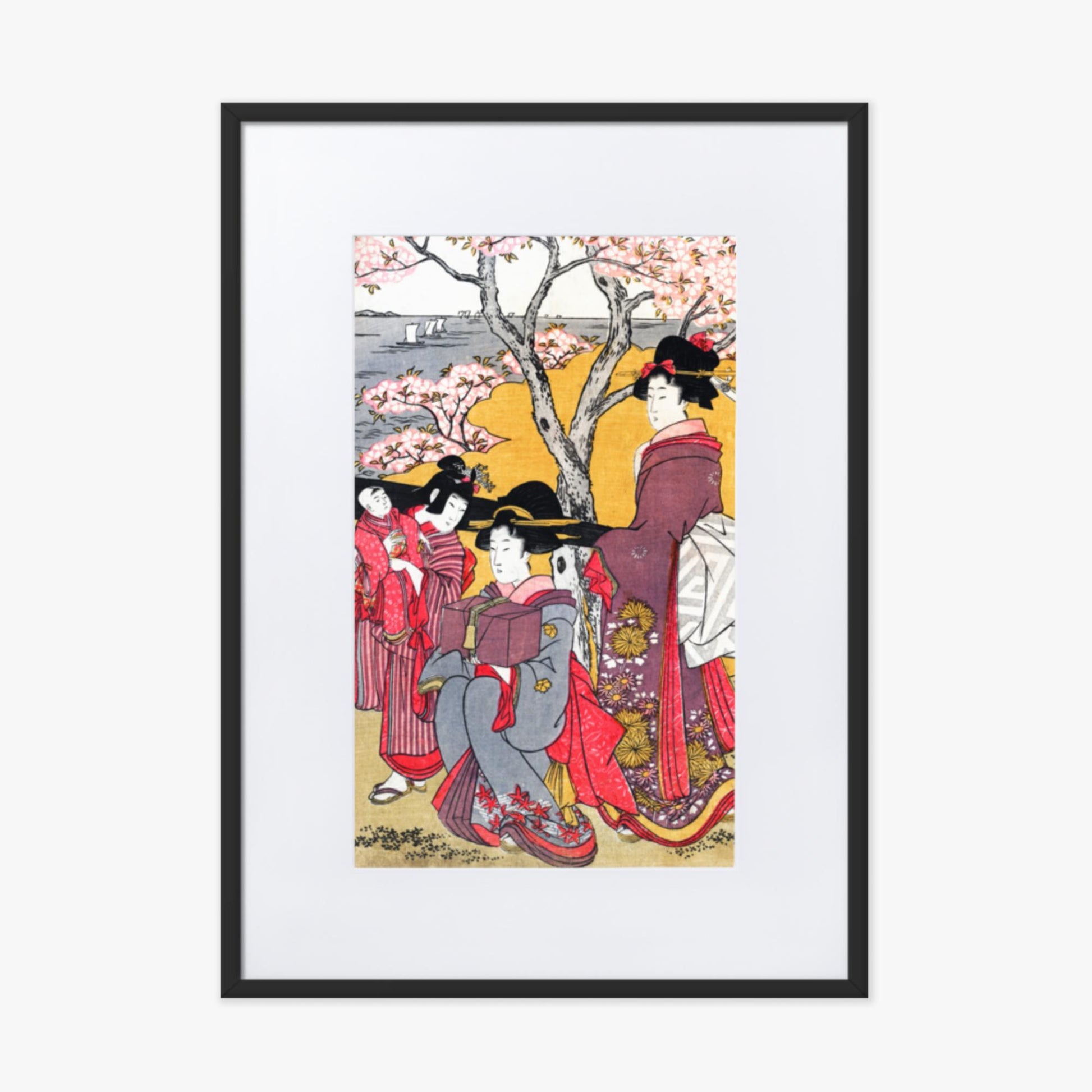 Kitagawa Utamaro - Cherry-viewing at Gotenyama 50x70 cm Poster With Black Frame