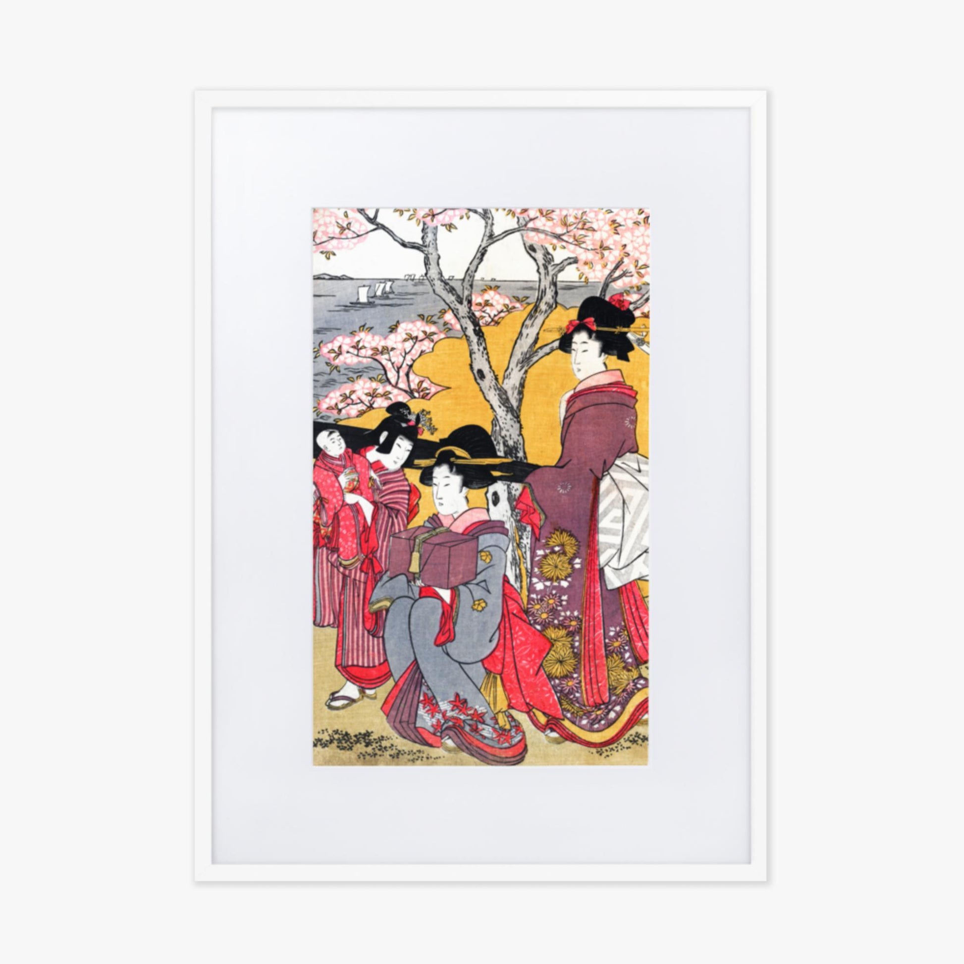 Kitagawa Utamaro - Cherry-viewing at Gotenyama 50x70 cm Poster With White Frame