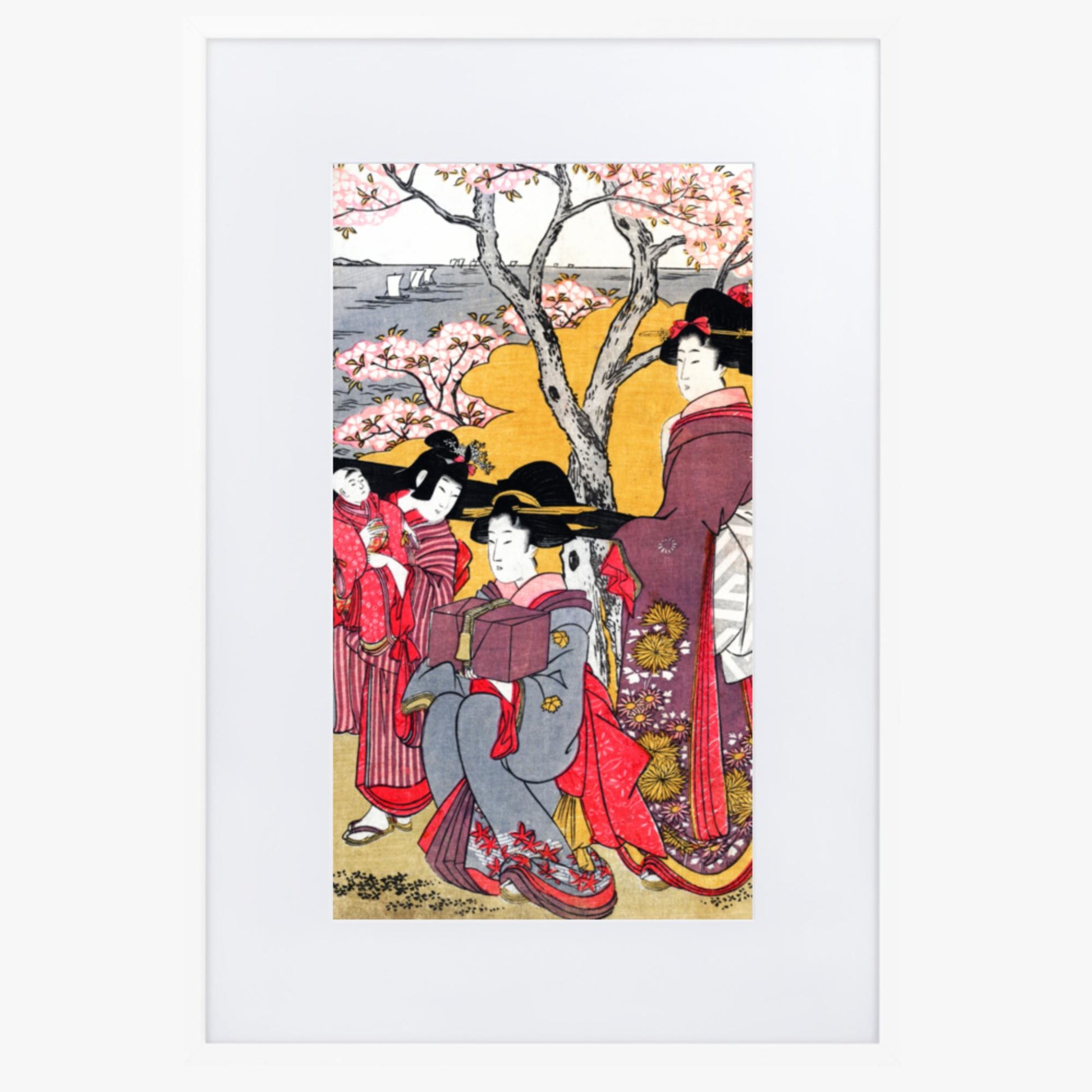 Kitagawa Utamaro - Cherry-viewing at Gotenyama 61x91 cm Poster With White Frame