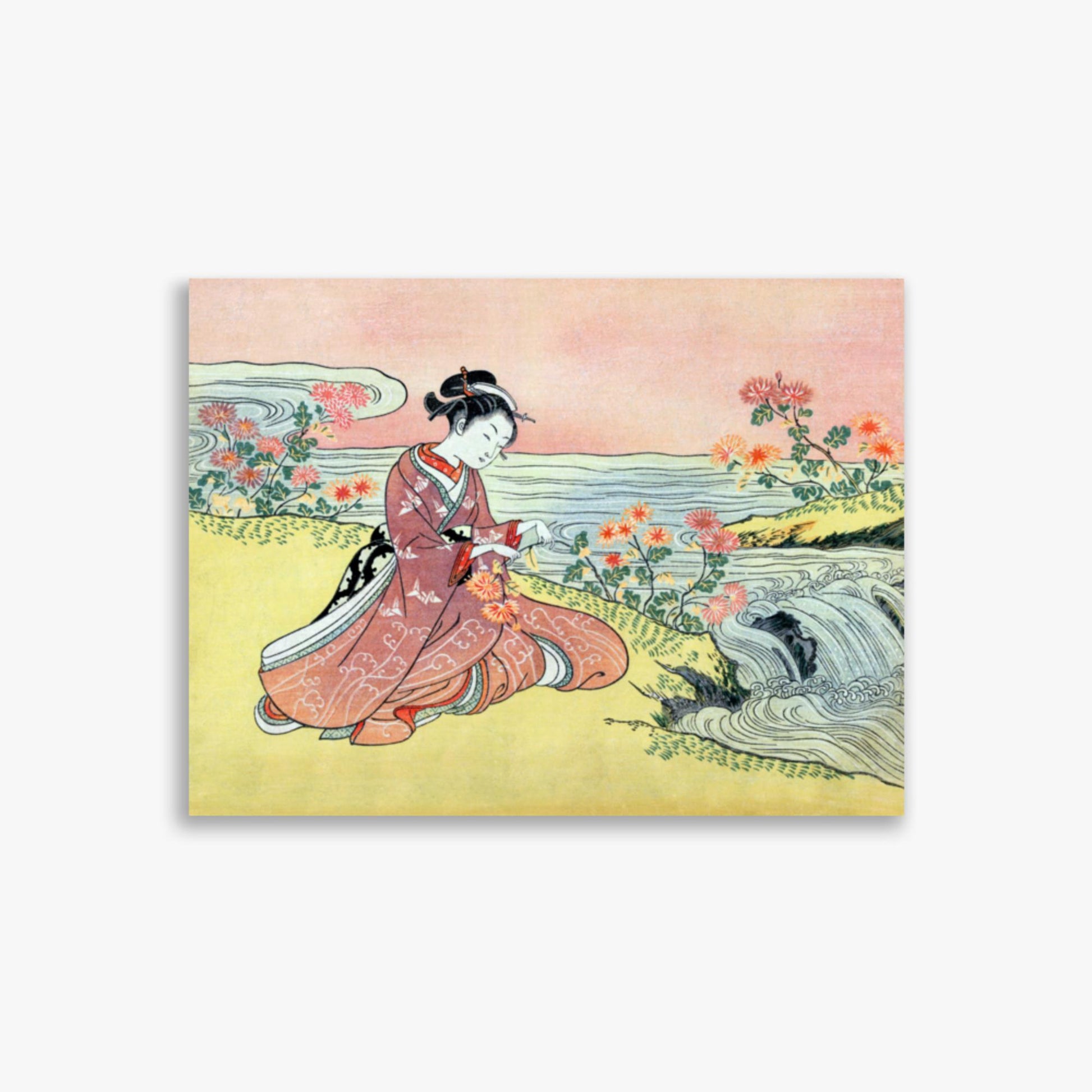 Suzuki Harunobu - Woman Picking Chrysanthemum 30x40 cm Poster