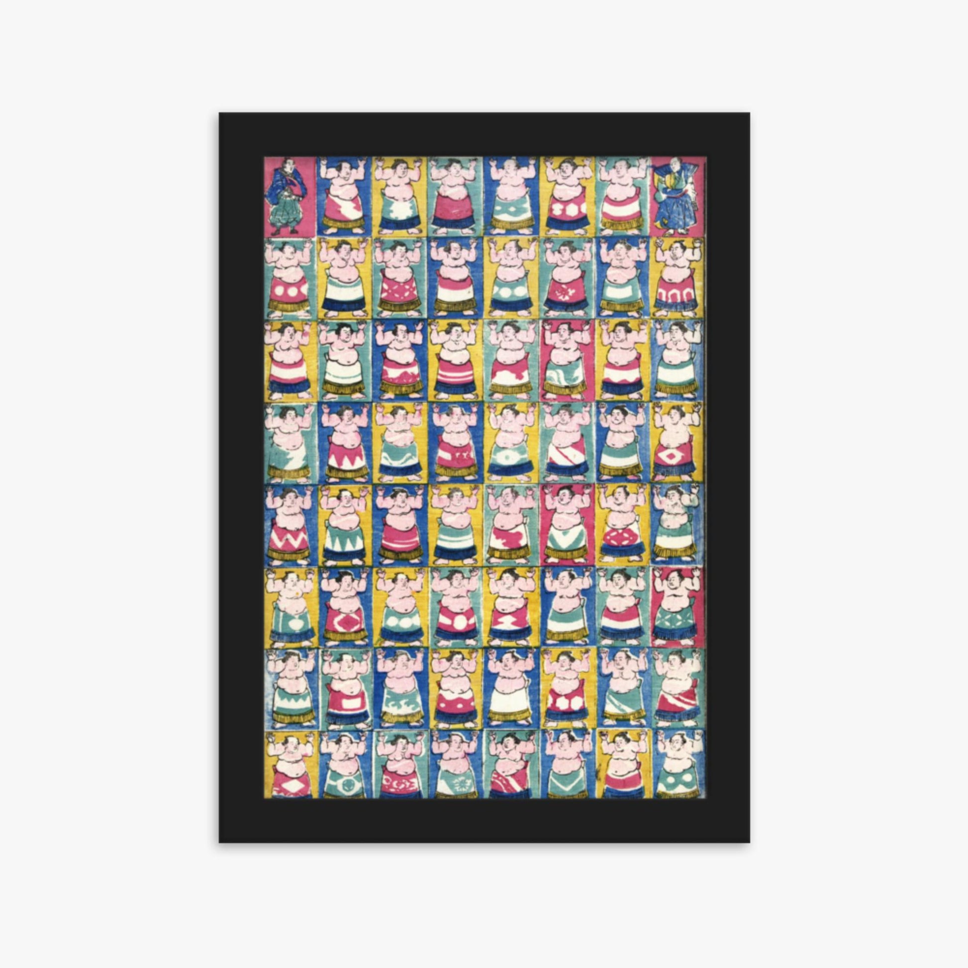 Utagawa Yoshikazu - Sumo Wrestlers 21x30 cm Poster With Black Frame