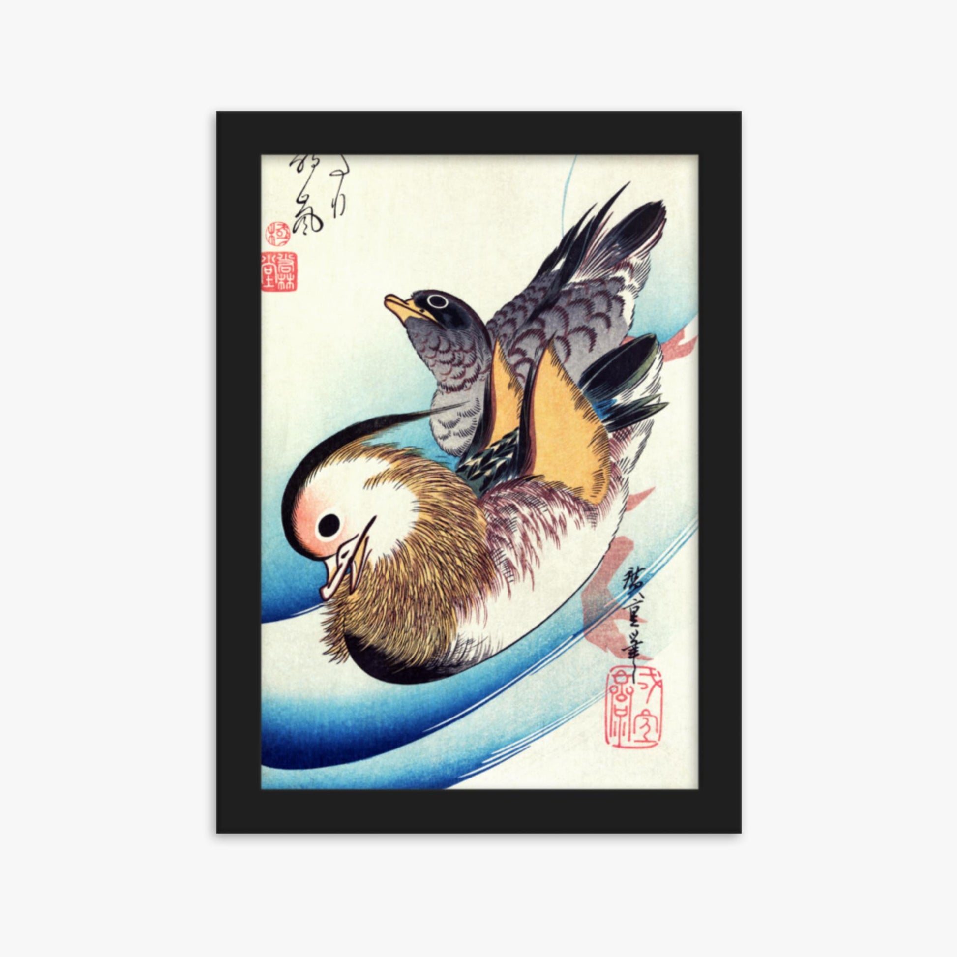 Utagawa Hiroshige - Two Mandarin Ducks 21x30 cm Poster With Black Frame