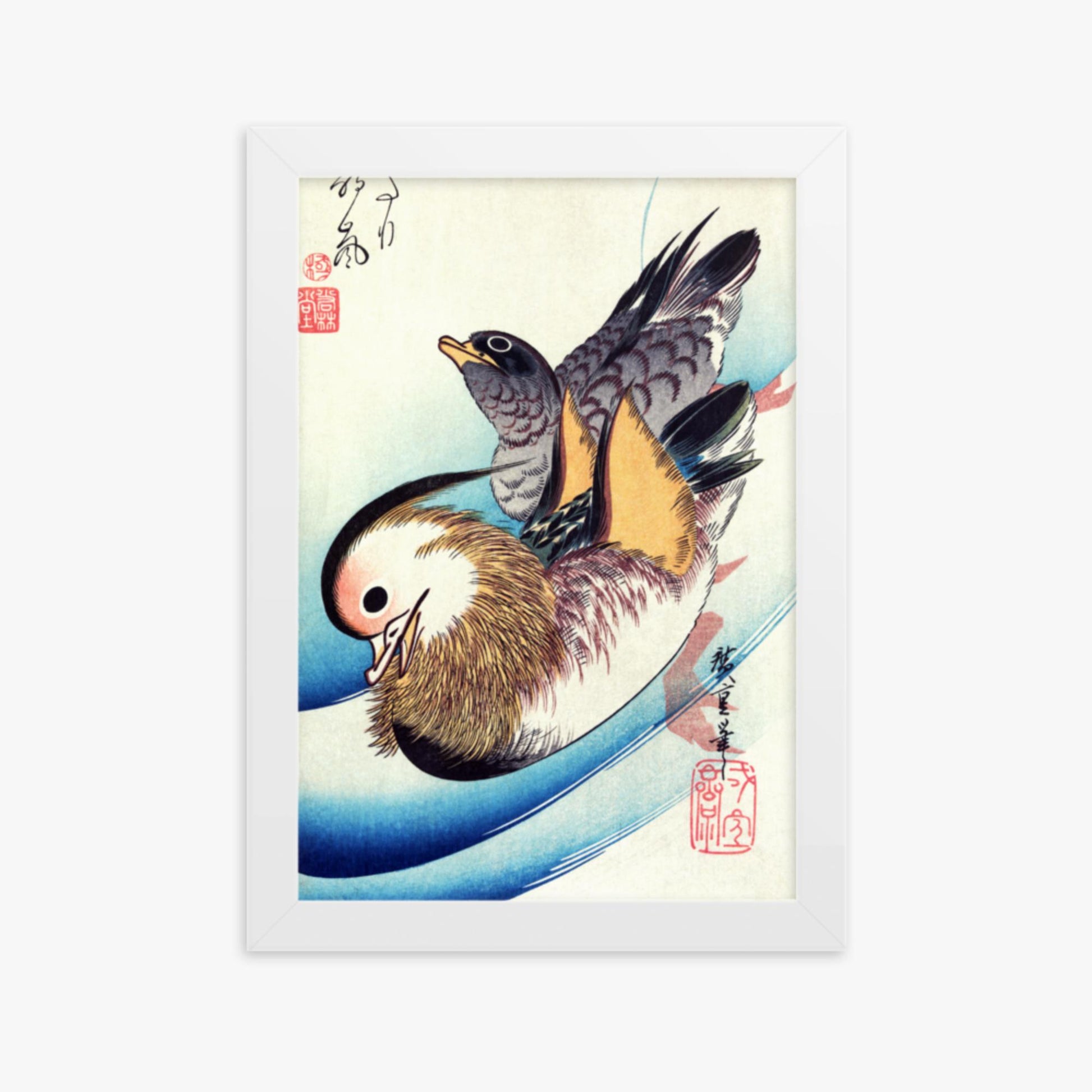 Utagawa Hiroshige - Two Mandarin Ducks 21x30 cm Poster With White Frame