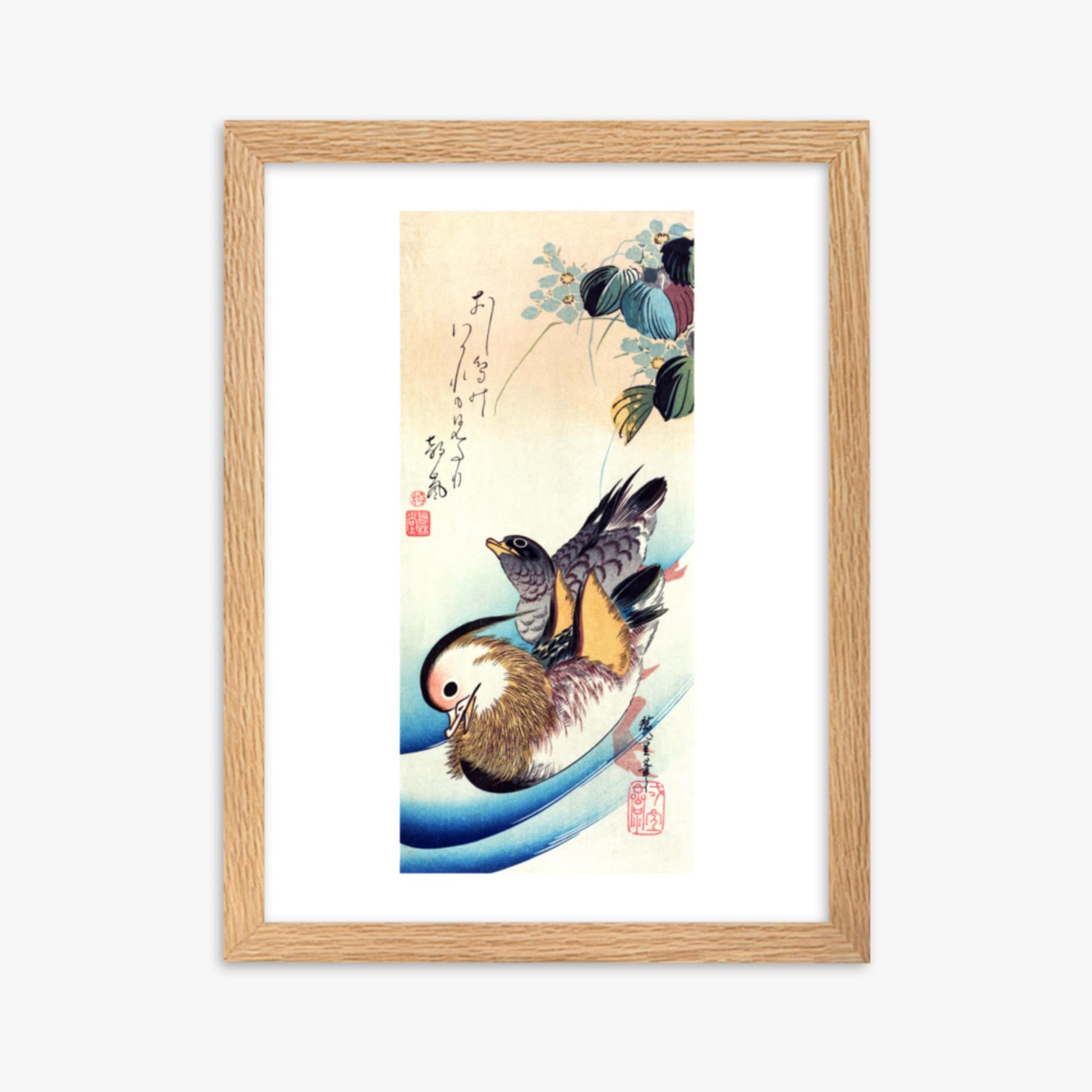 Utagawa Hiroshige - Two Mandarin Ducks 30x40 cm Poster With Oak Frame