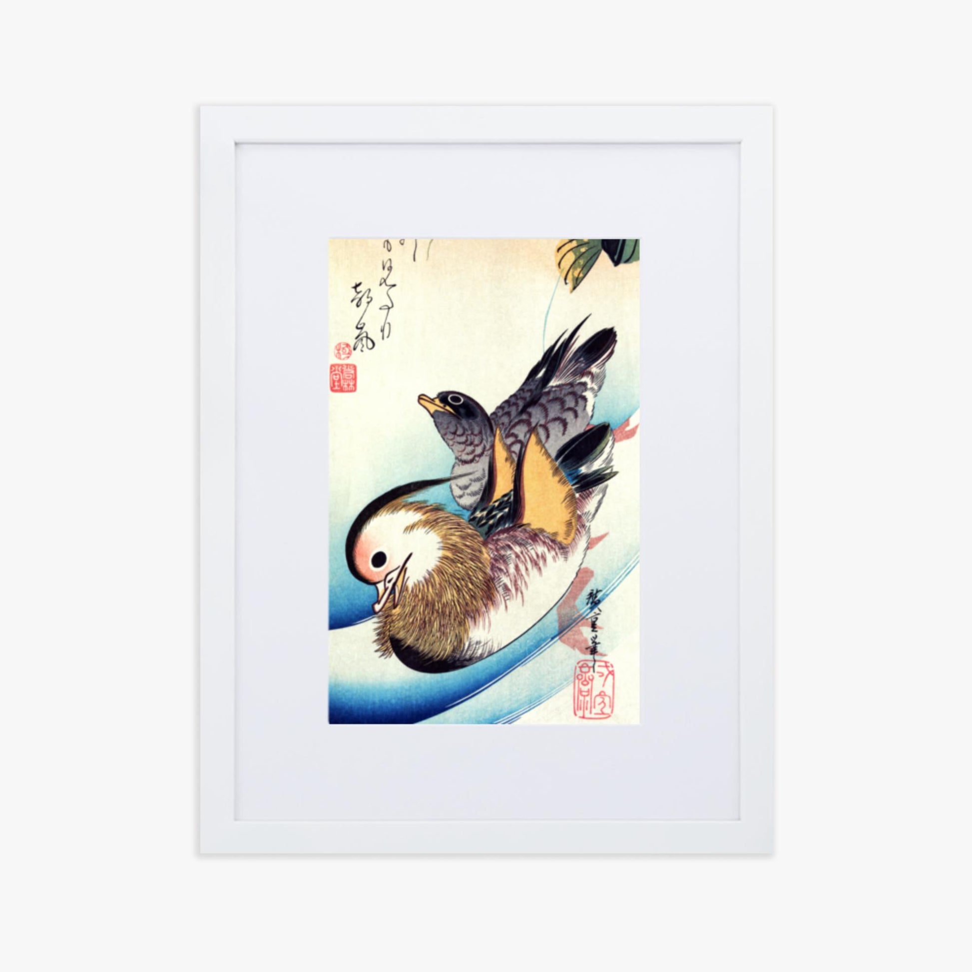 Utagawa Hiroshige - Two Mandarin Ducks 30x40 cm Poster With White Frame