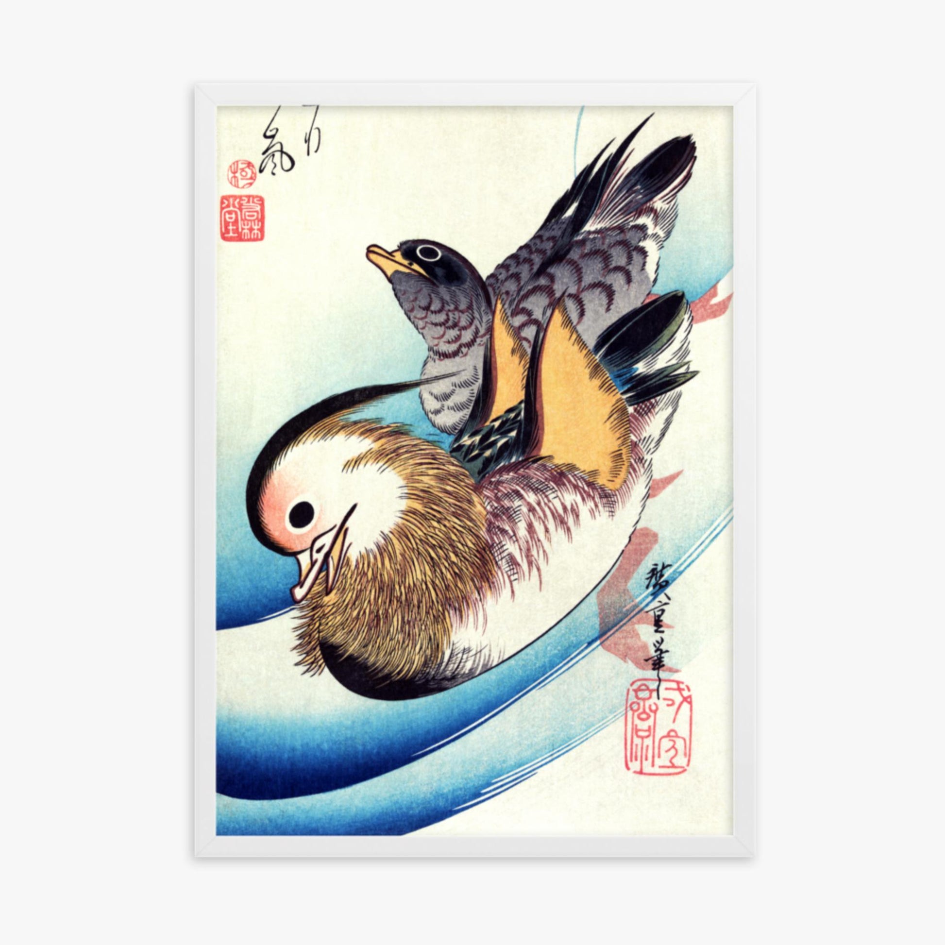 Utagawa Hiroshige - Two Mandarin Ducks 50x70 cm Poster With White Frame