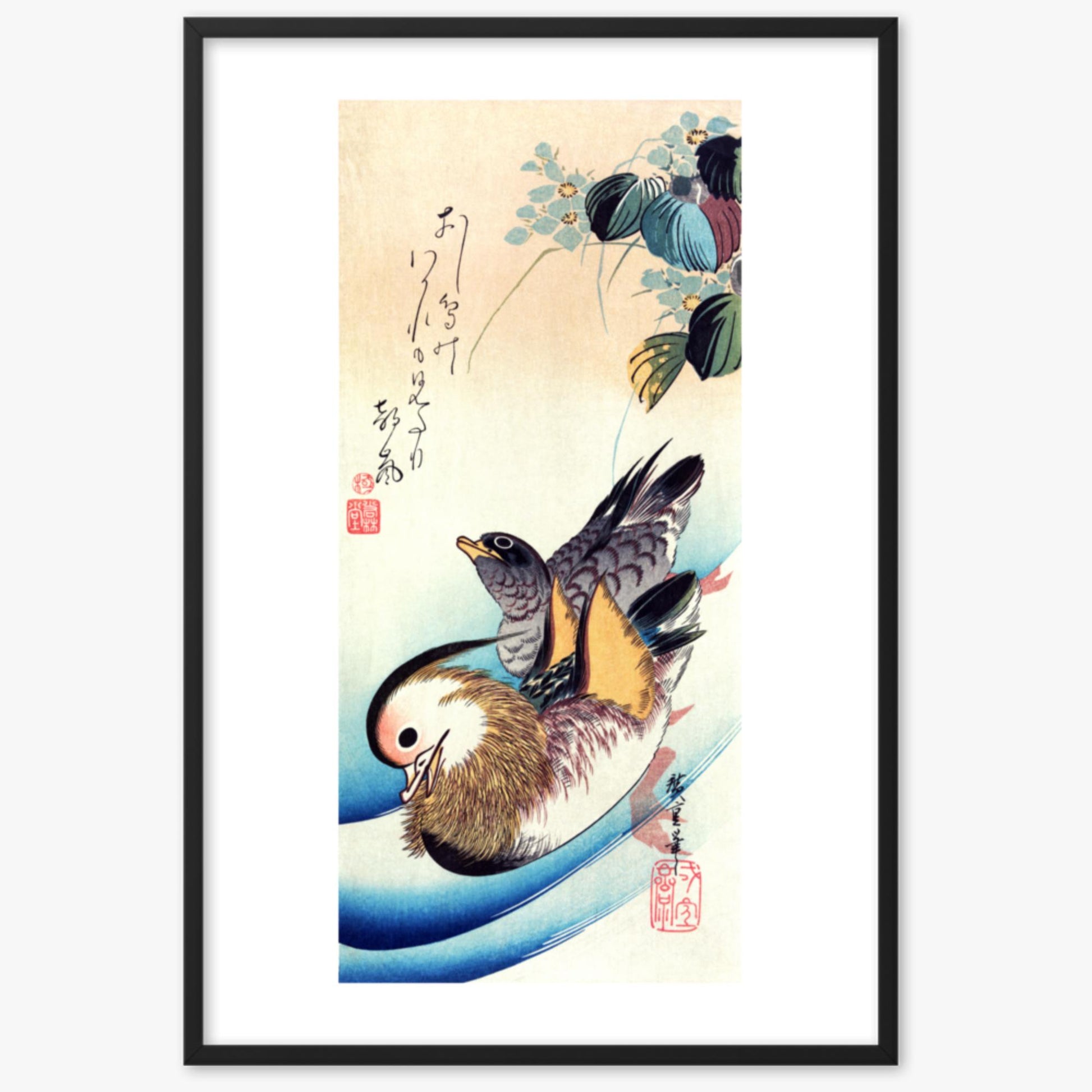 Utagawa Hiroshige - Two Mandarin Ducks 61x91 cm Poster With Black Frame