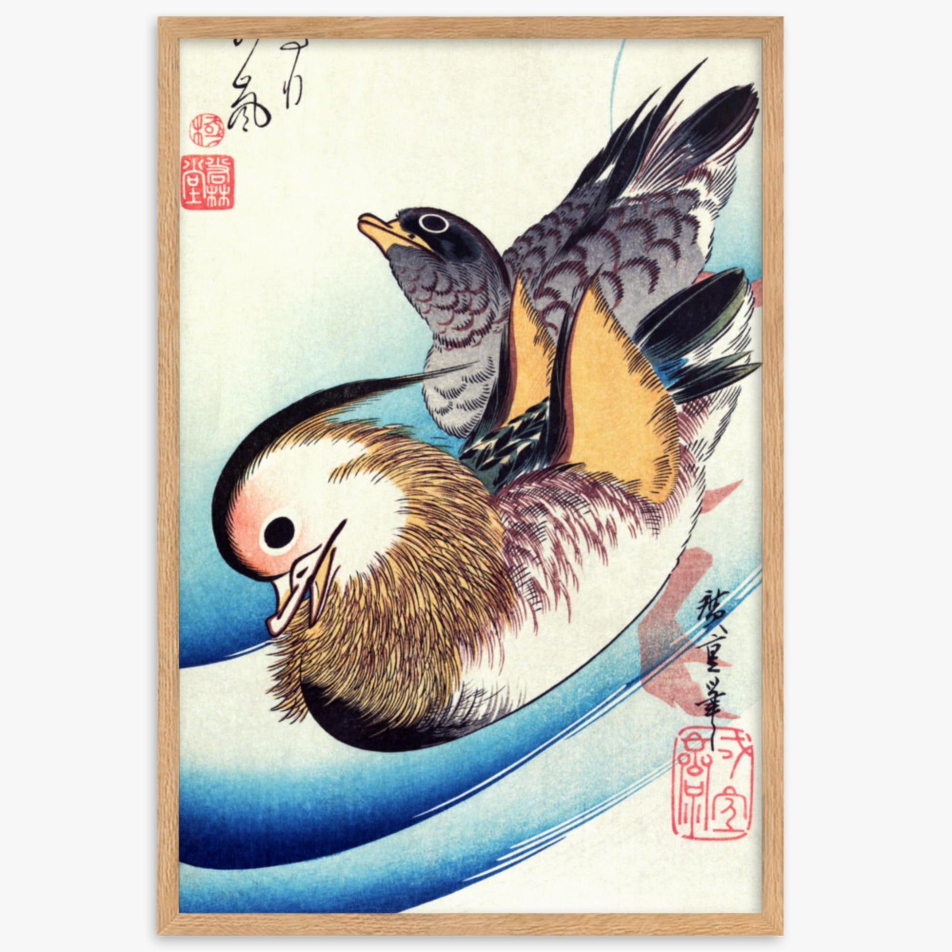 Utagawa Hiroshige - Two Mandarin Ducks 61x91 cm Poster With Oak Frame