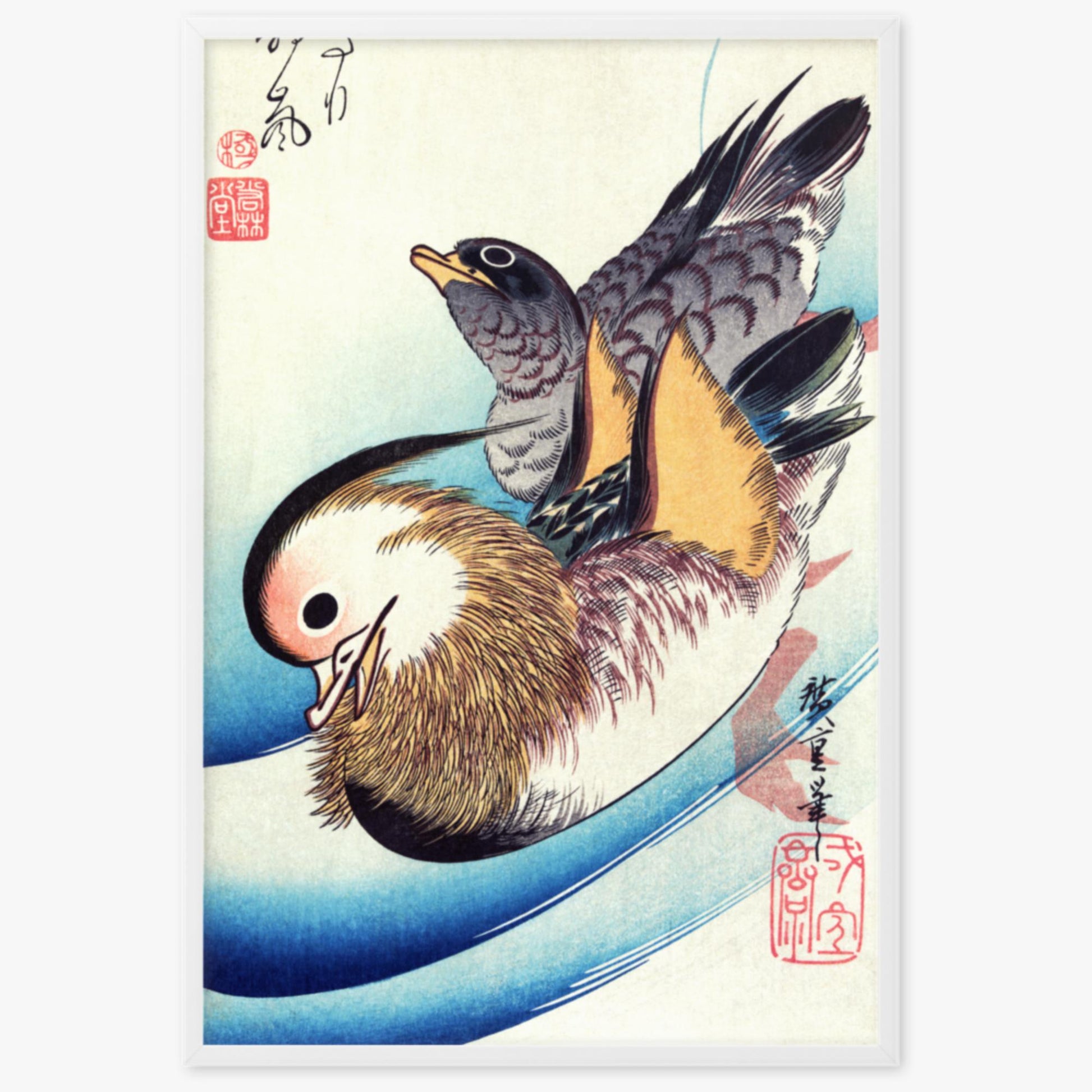 Utagawa Hiroshige - Two Mandarin Ducks 61x91 cm Poster With White Frame