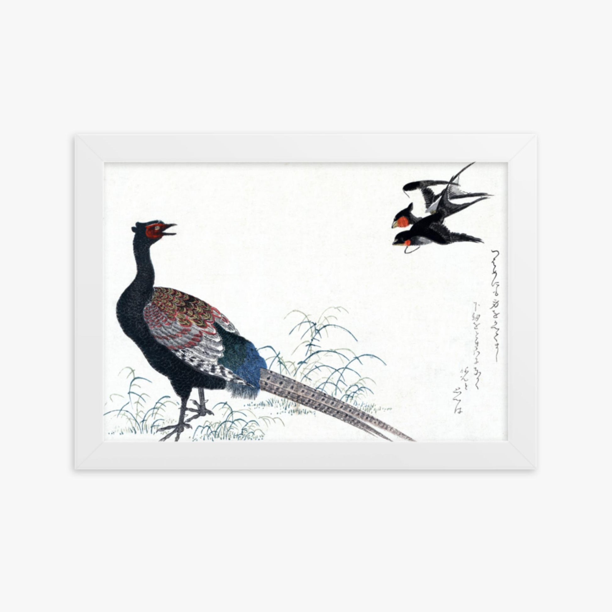 Utamaro Kitagawa - Swallows and Pheasant 21x30 cm Poster With White Frame