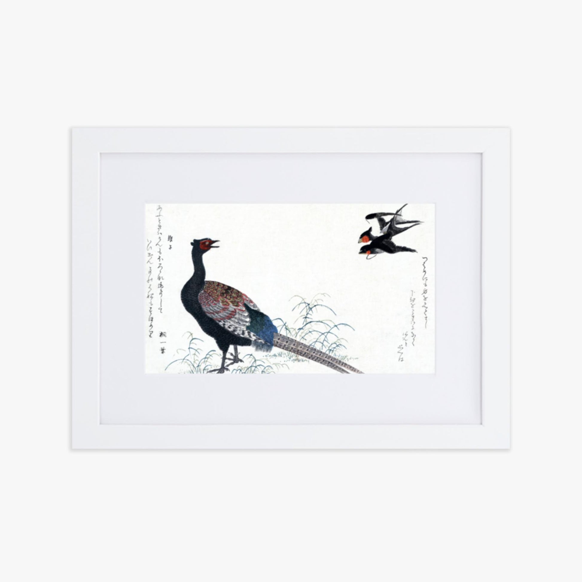 Utamaro Kitagawa - Swallows and Pheasant 21x30 cm Poster With White Frame