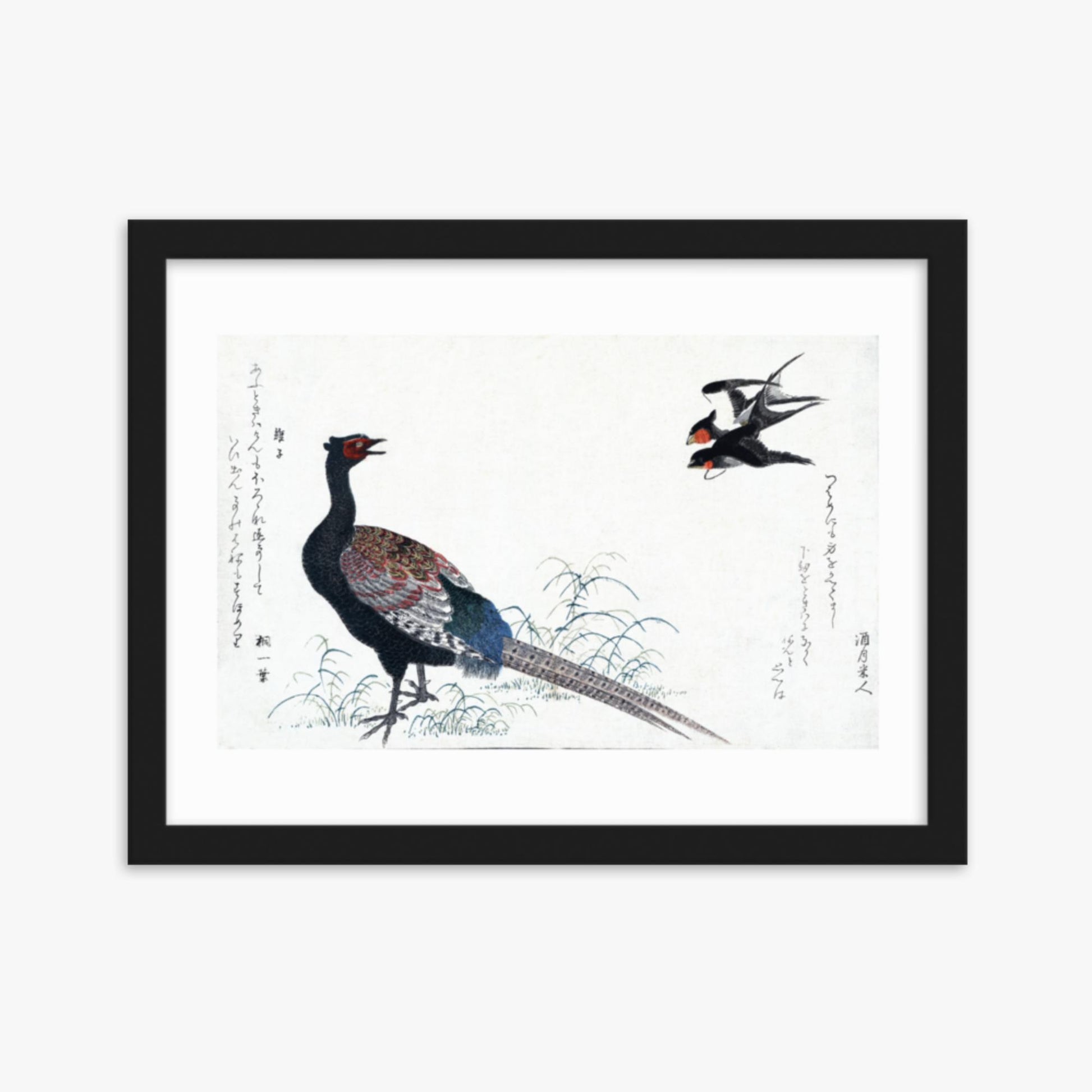 Utamaro Kitagawa - Swallows and Pheasant 30x40 cm Poster With Black Frame