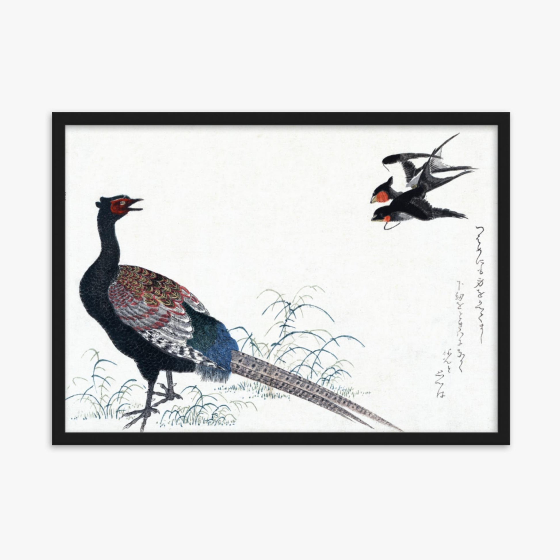 Utamaro Kitagawa - Swallows and Pheasant 50x70 cm Poster With Black Frame