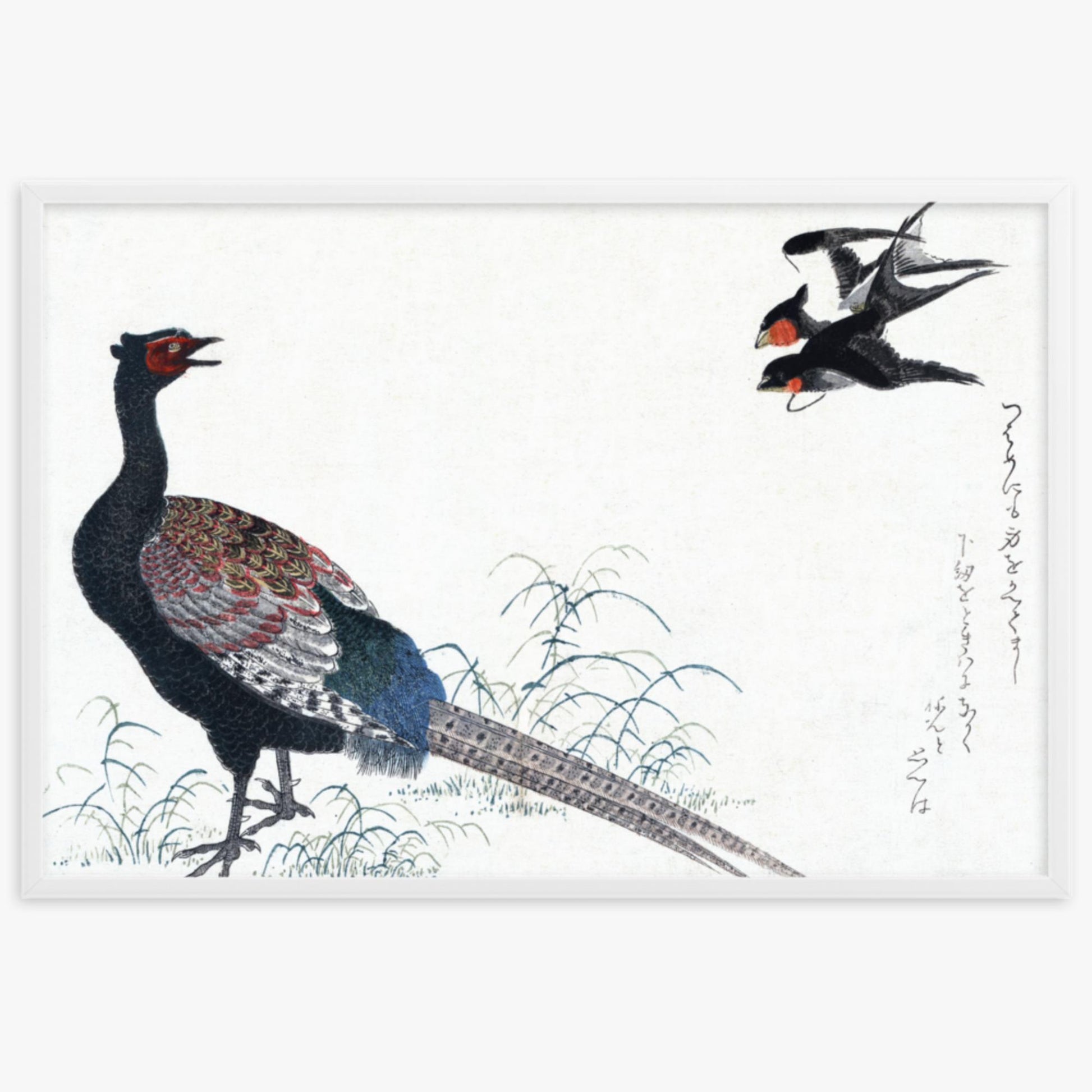 Utamaro Kitagawa - Swallows and Pheasant 61x91 cm Poster With White Frame