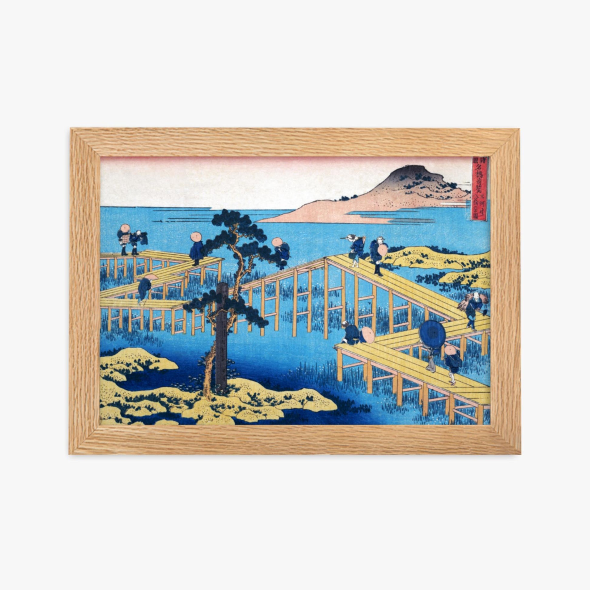 Katsushika Hokusai - Ancient View of Yatsuhashi in Mikawa Province 21x30 cm Poster With Oak Frame