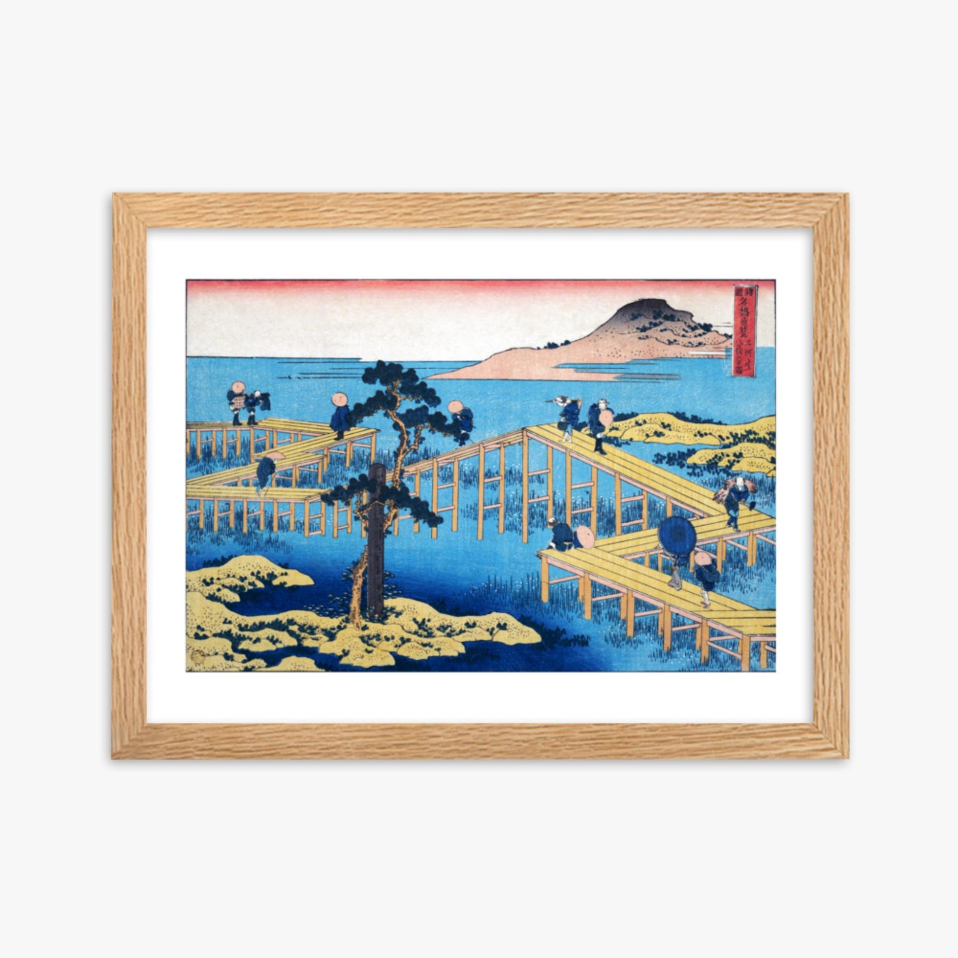 Katsushika Hokusai - Ancient View of Yatsuhashi in Mikawa Province 30x40 cm Poster With Oak Frame