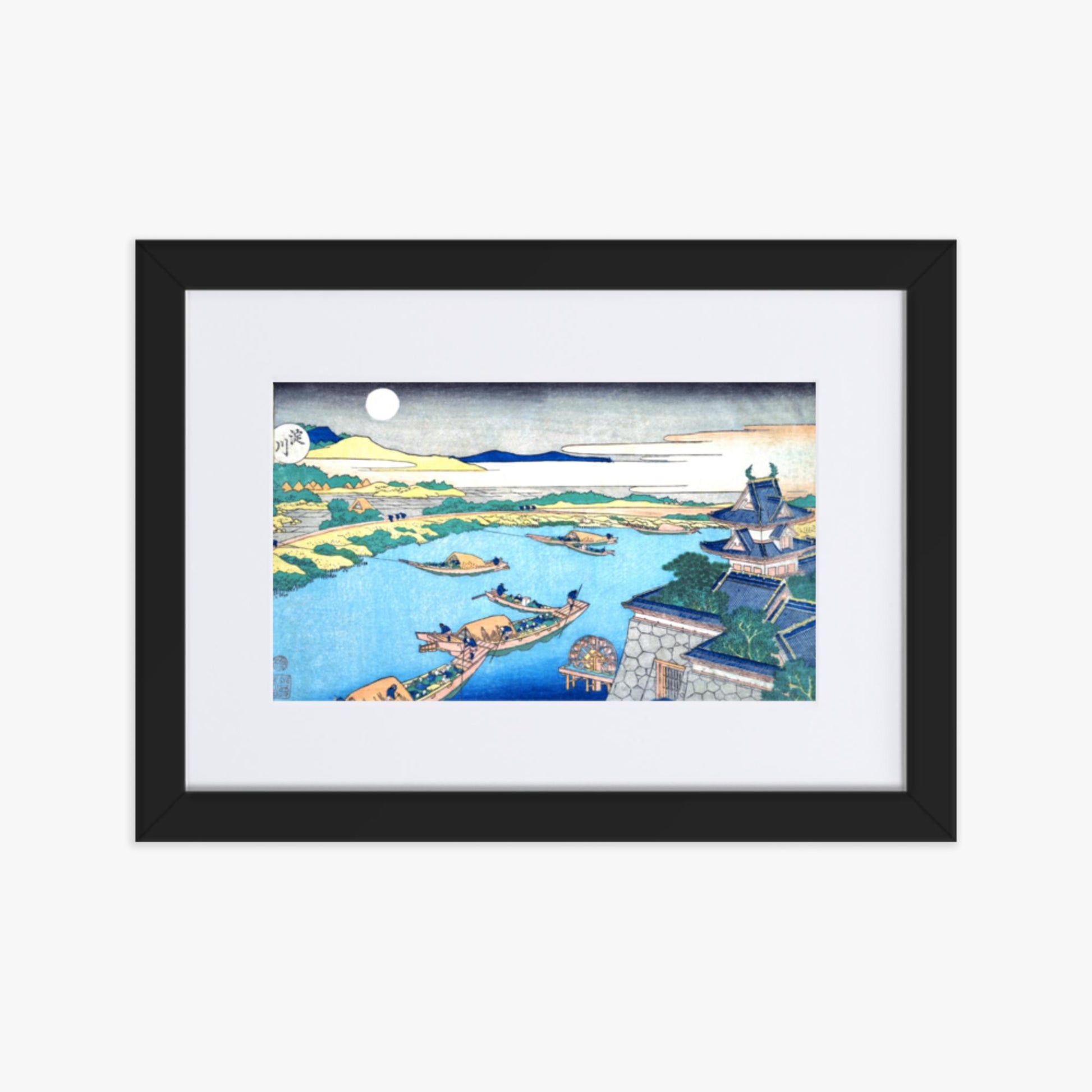 Katsushika Hokusai - Moonlight on the Yodo River 21x30 cm Poster With Black Frame