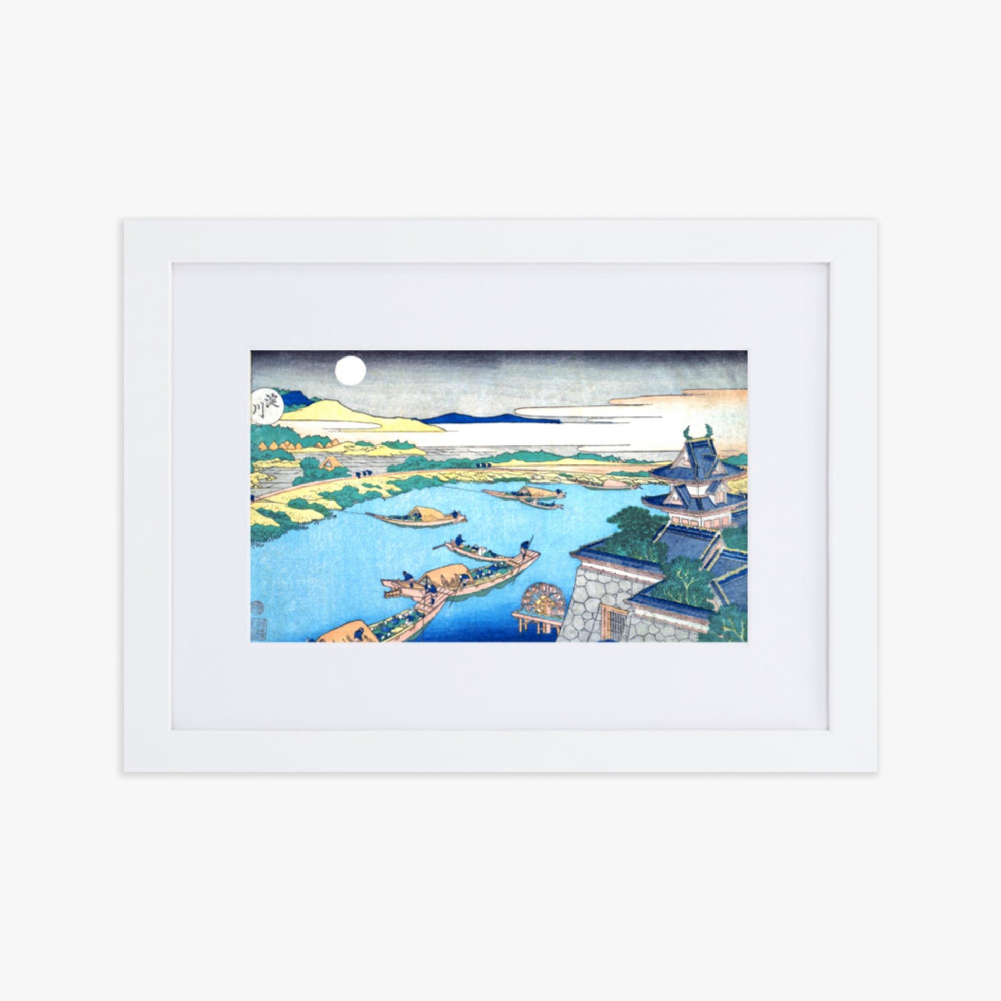 Katsushika Hokusai - Moonlight on the Yodo River 21x30 cm Poster With White Frame