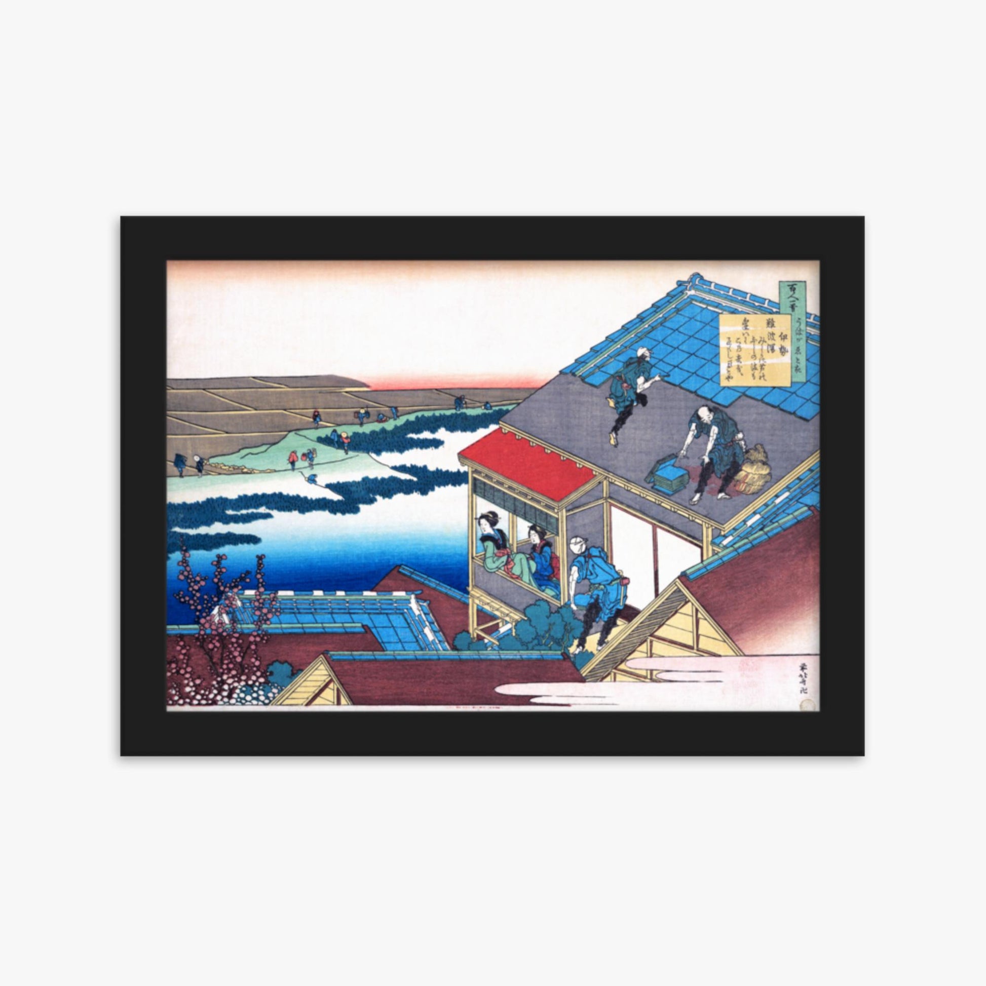 Katsushika Hokusai - Poem by Lady Ise 21x30 cm Poster With Black Frame