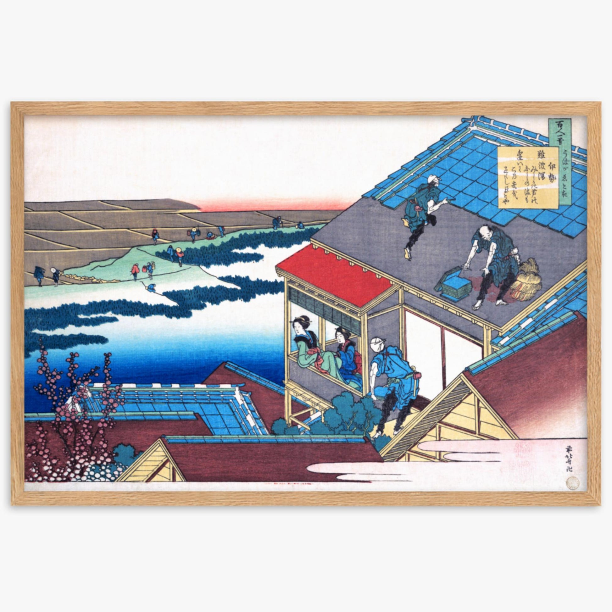 Katsushika Hokusai - Poem by Lady Ise 61x91 cm Poster With Oak Frame