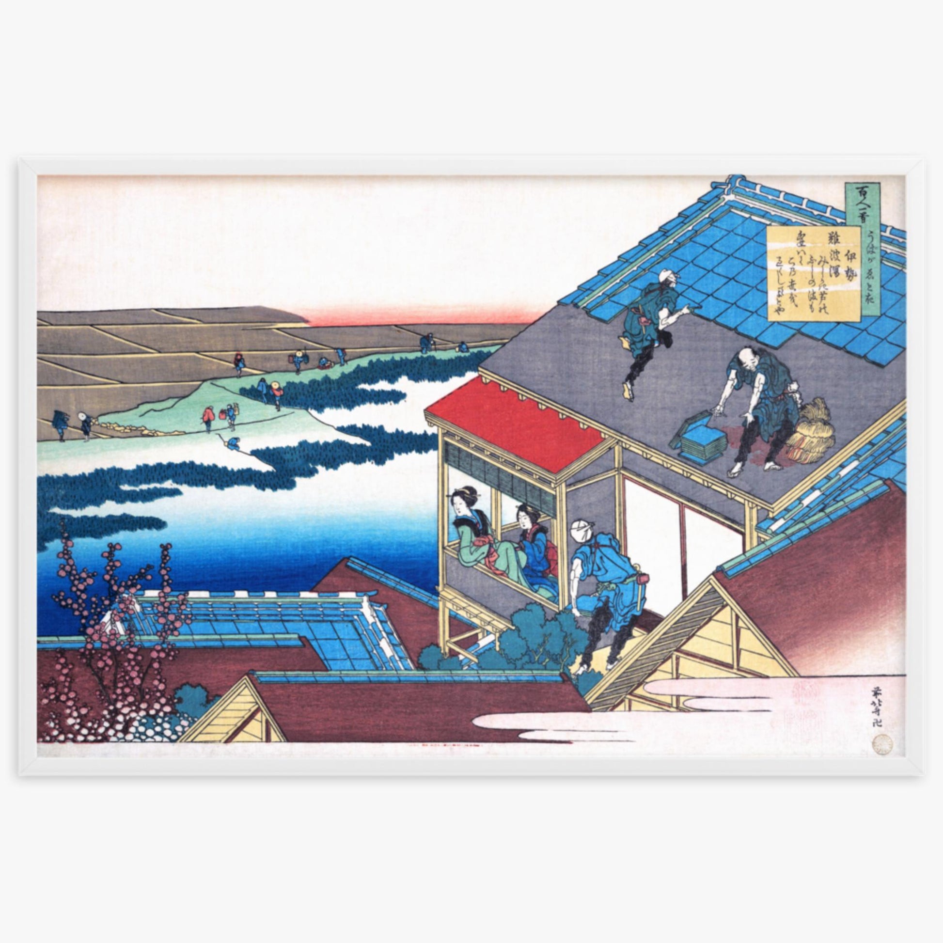 Katsushika Hokusai - Poem by Lady Ise 61x91 cm Poster With White Frame