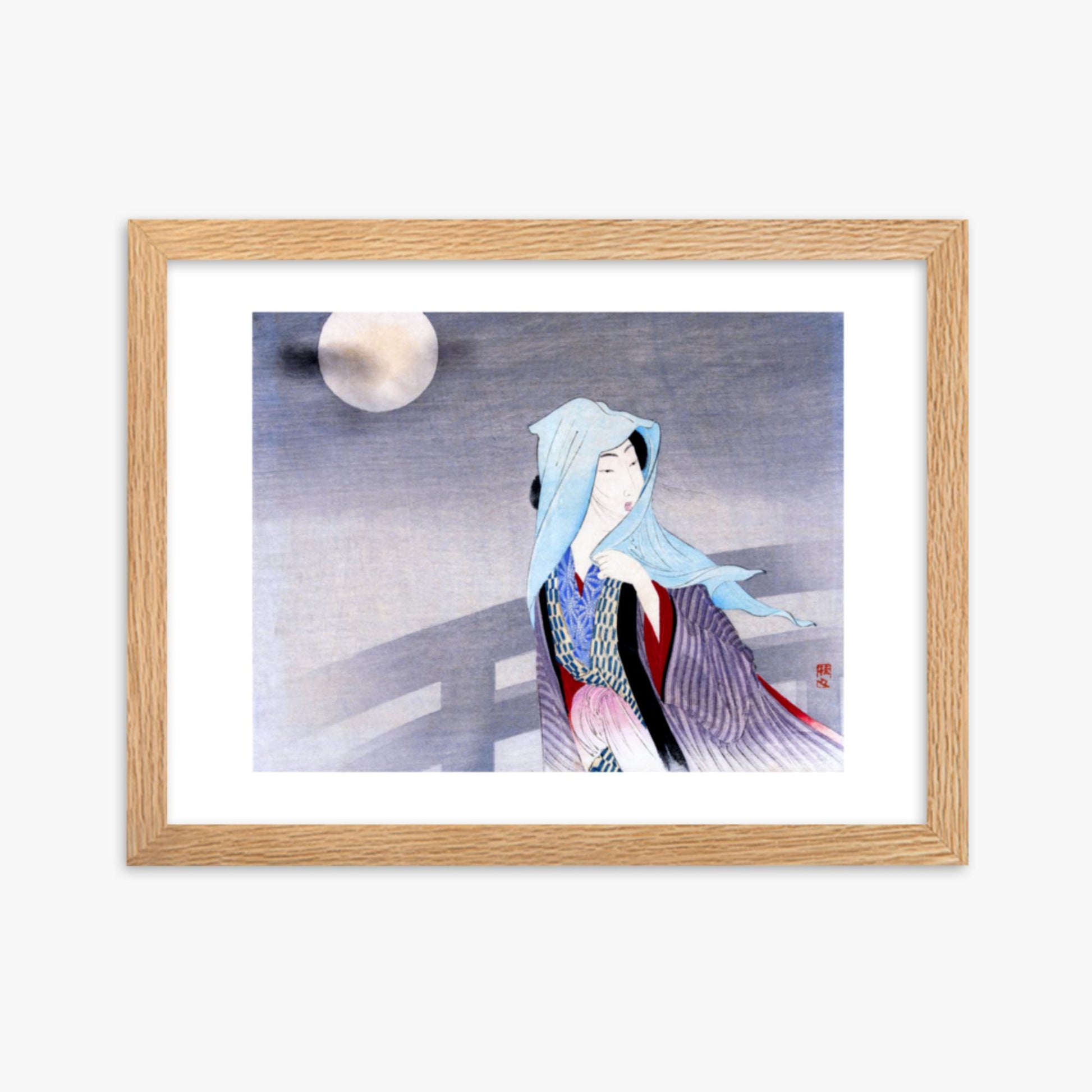 Takeuchi Keishu - Full Moon 30x40 cm Poster With Oak Frame