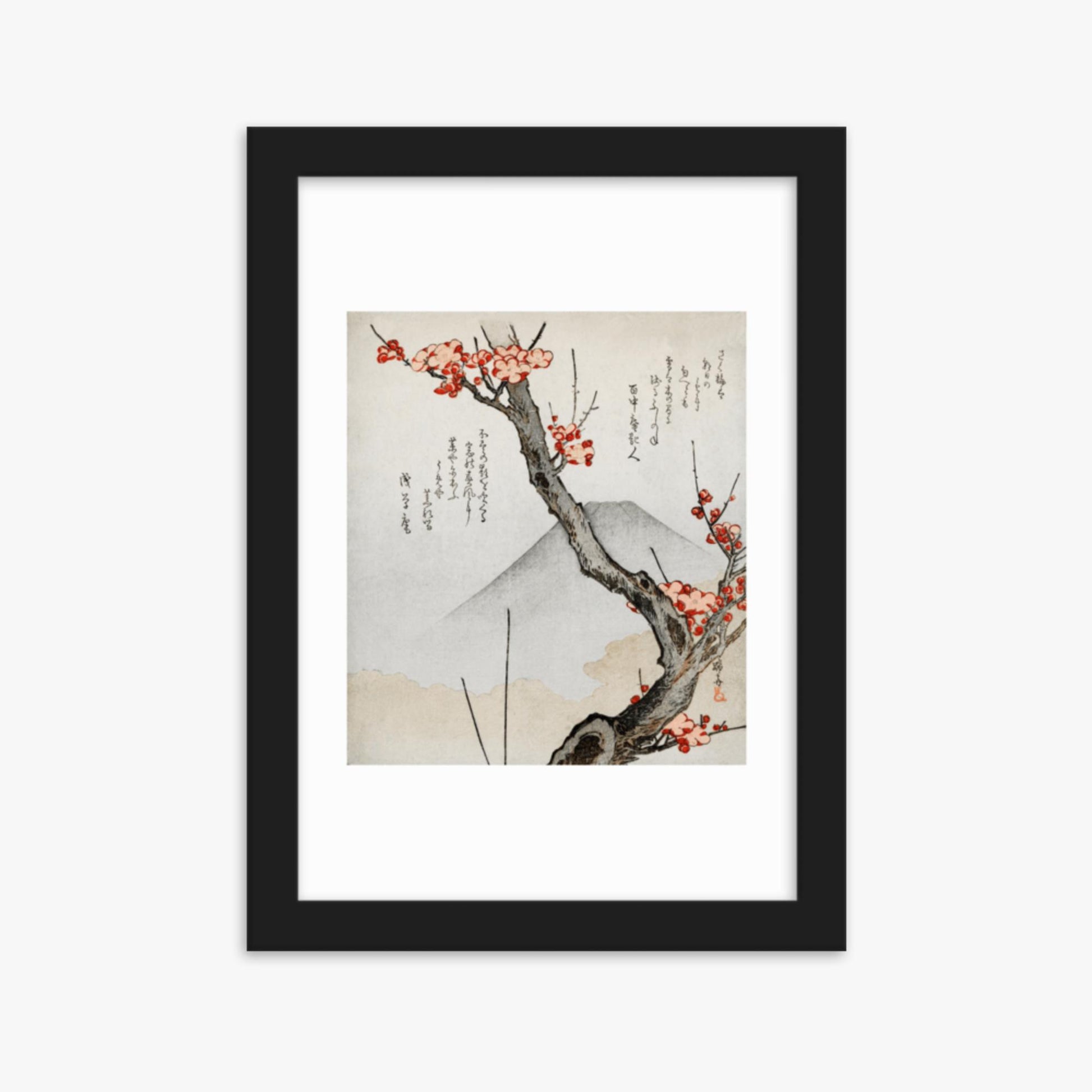 Teisai Hokuba - Mount Fuji and a Flowering Plum 21x30 cm Poster With Black Frame