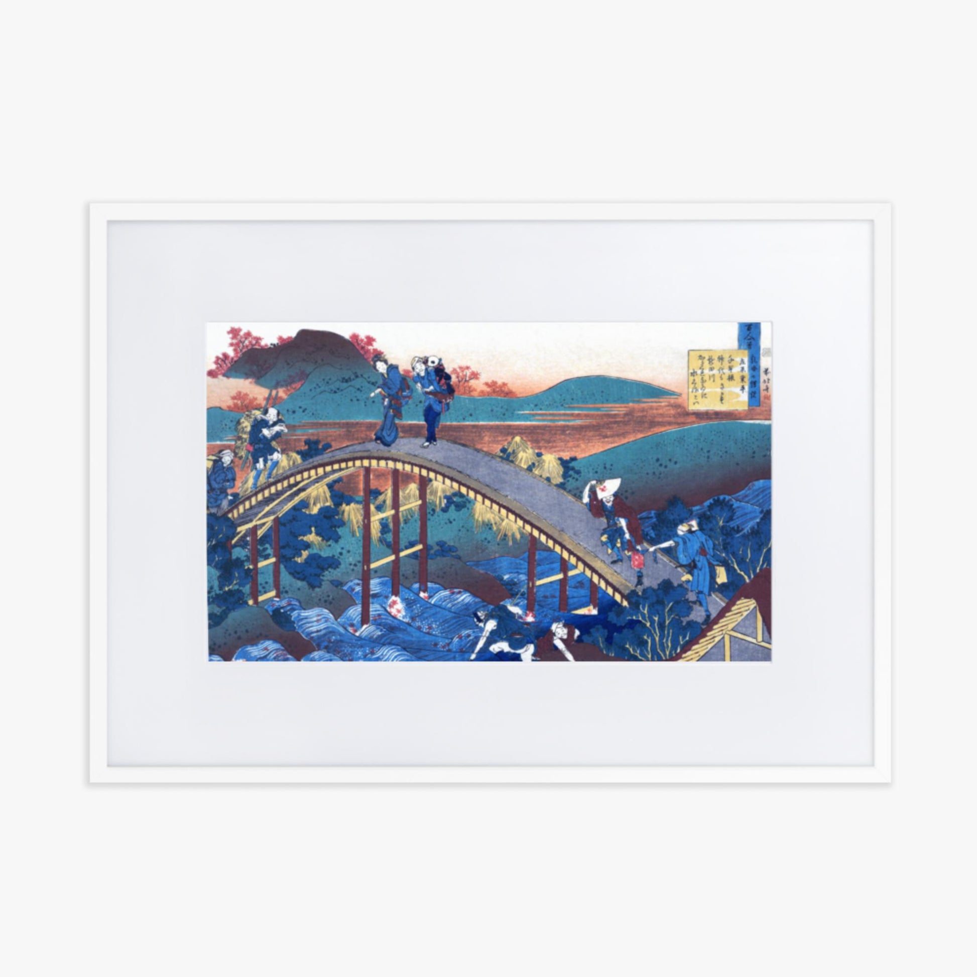 Katsushika Hokusai - Poem by Ariwara no Narihira 50x70 cm Poster With White Frame