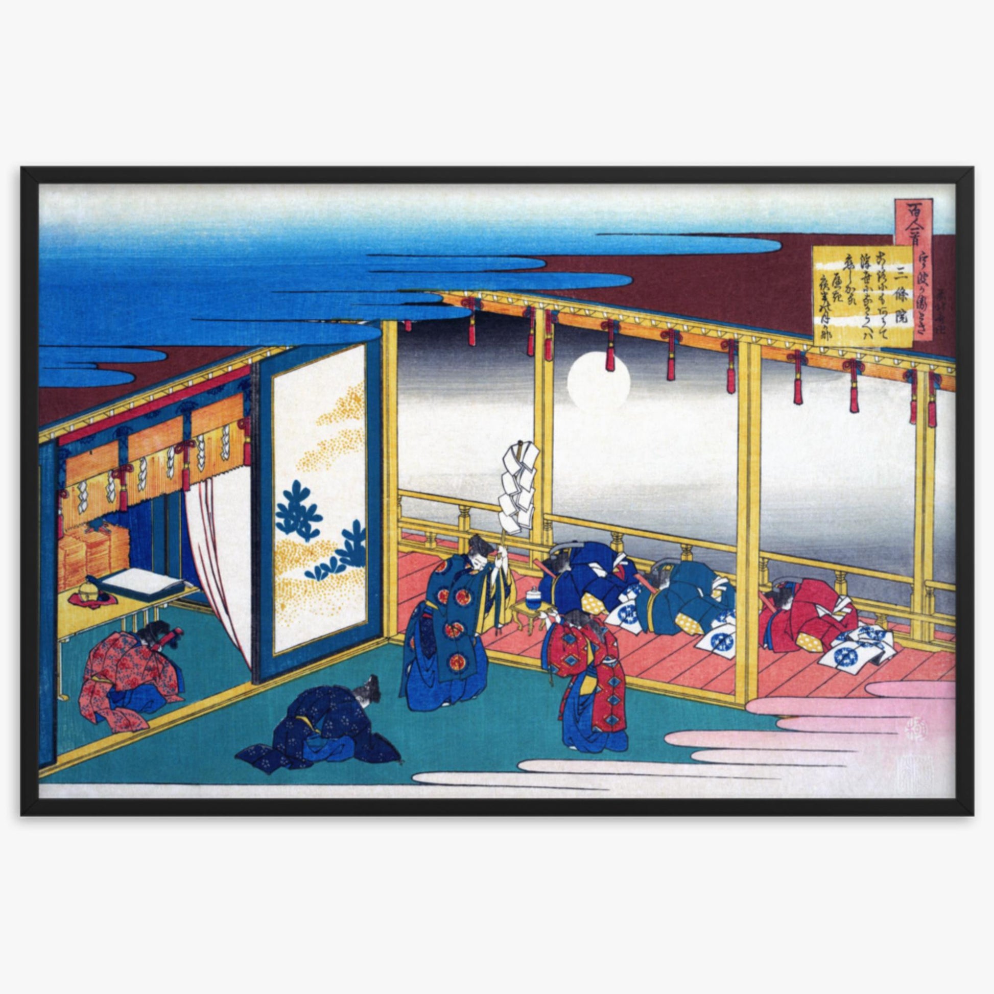 Katsushika Hokusai - Poem by Sanjō-in 61x91 cm Poster With Black Frame