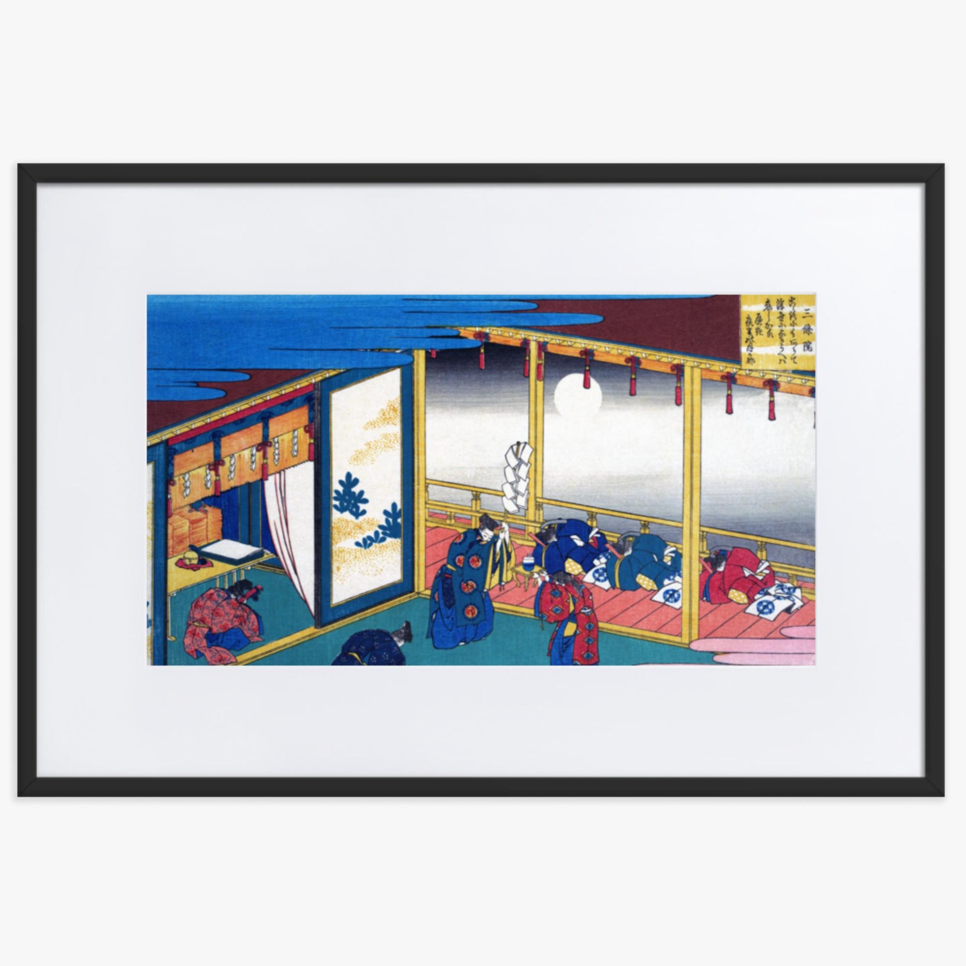 Katsushika Hokusai - Poem by Sanjō-in 61x91 cm Poster With Black Frame