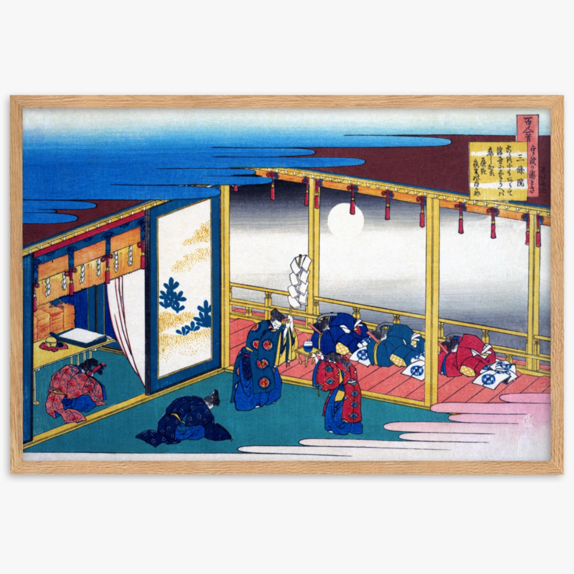 Katsushika Hokusai - Poem by Sanjō-in 61x91 cm Poster With Oak Frame