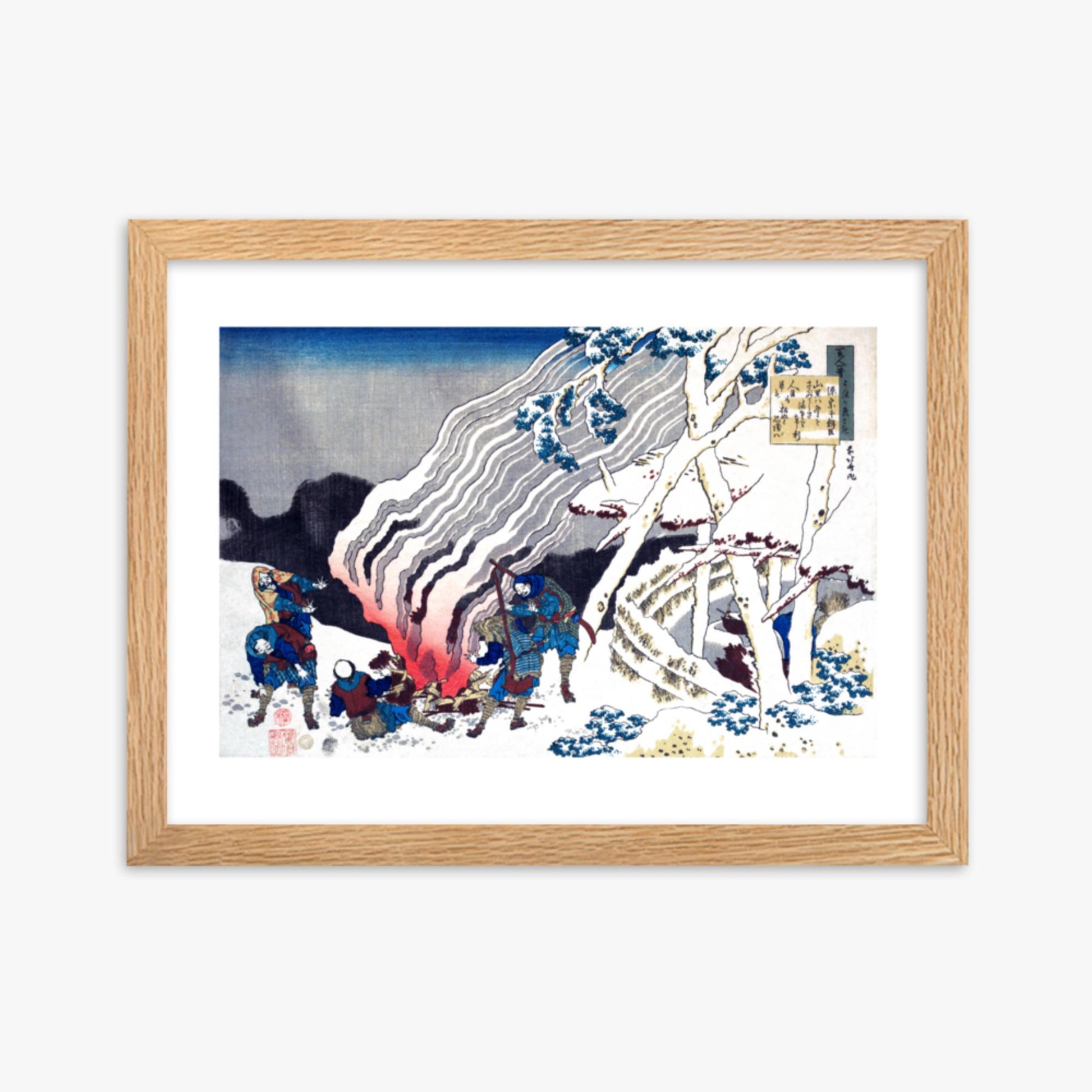 Katsushika Hokusai - Poem by Minamoto no Muneyuki Ason 30x40 cm Poster With Oak Frame