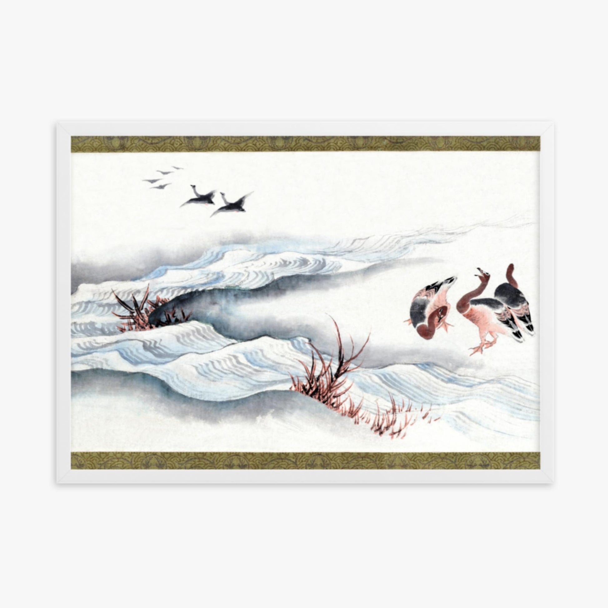 Katsushika Hokusai - Wild Geese and Water 50x70 cm Poster With White Frame