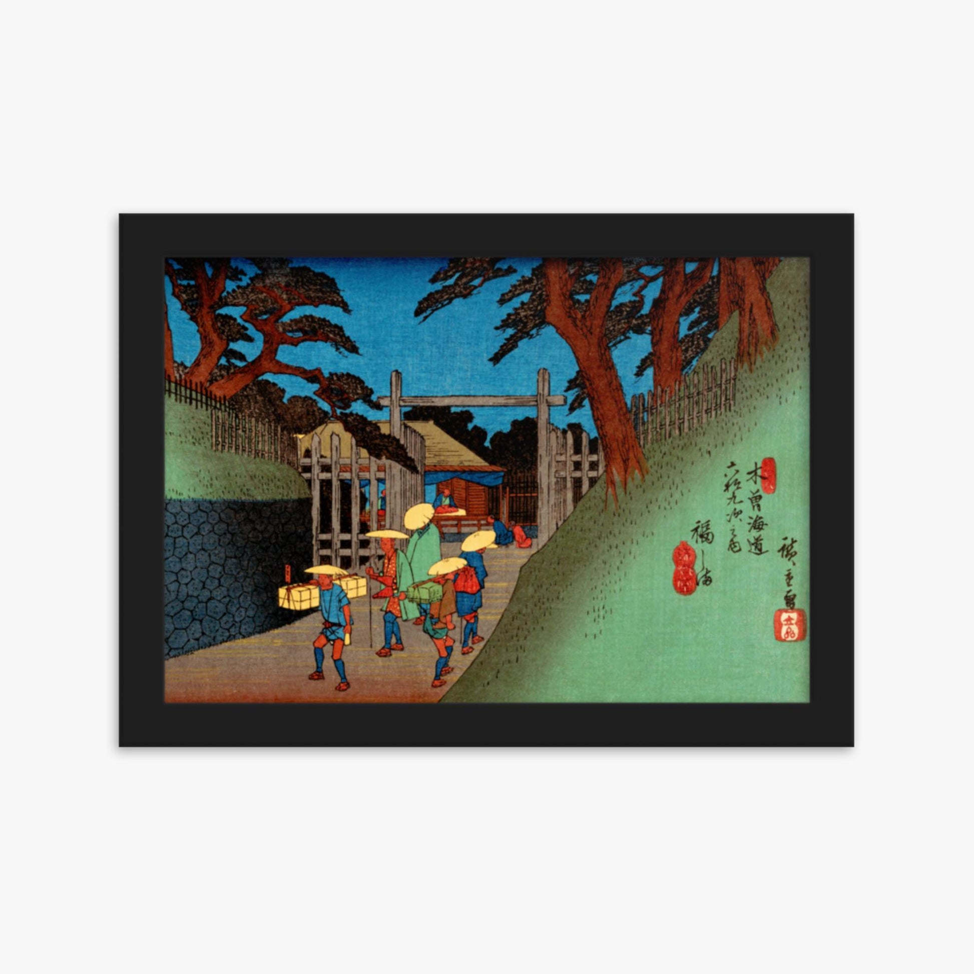 Utagawa Hiroshige - Fukushima Station 21x30 cm Poster With Black Frame