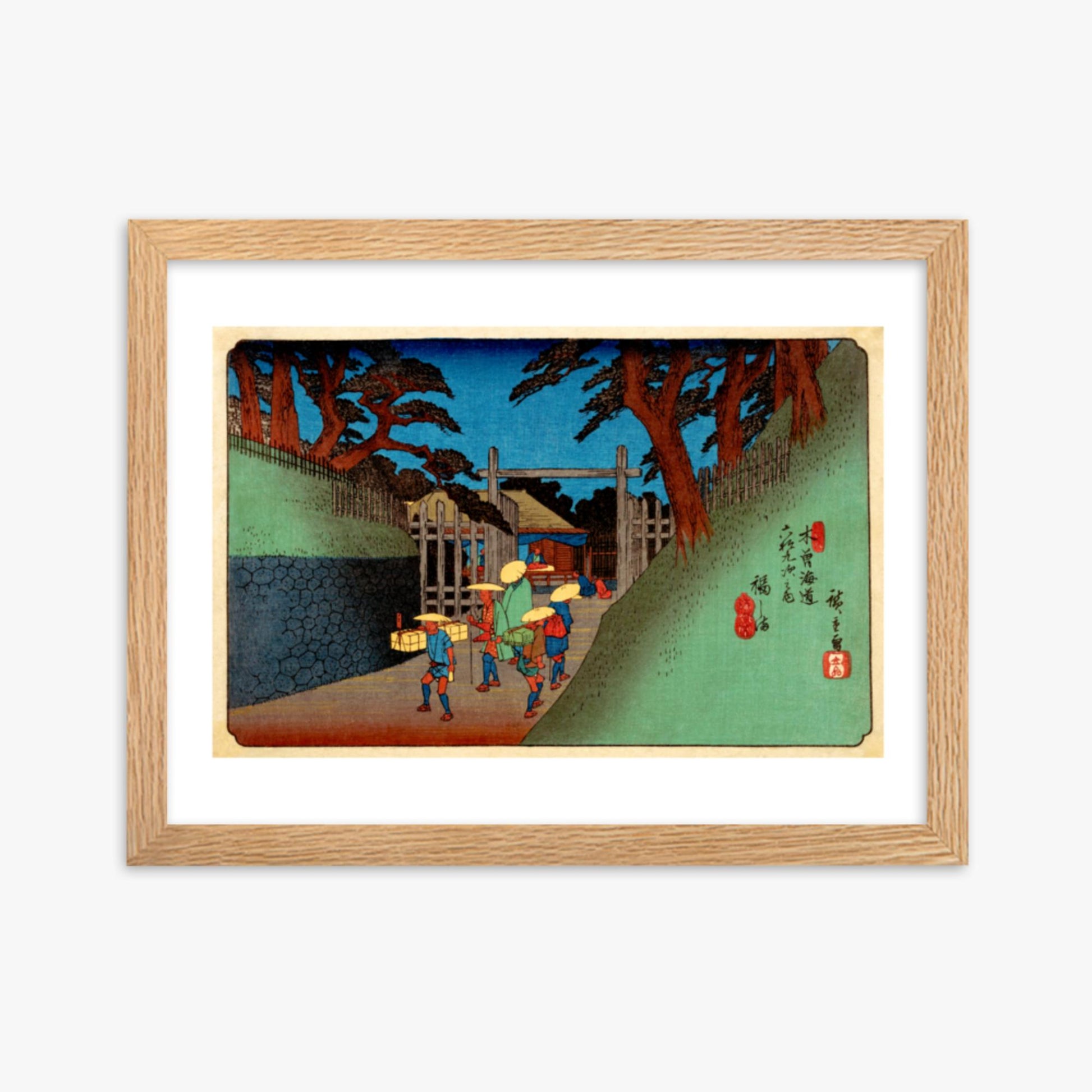 Utagawa Hiroshige - Fukushima Station 30x40 cm Poster With Oak Frame