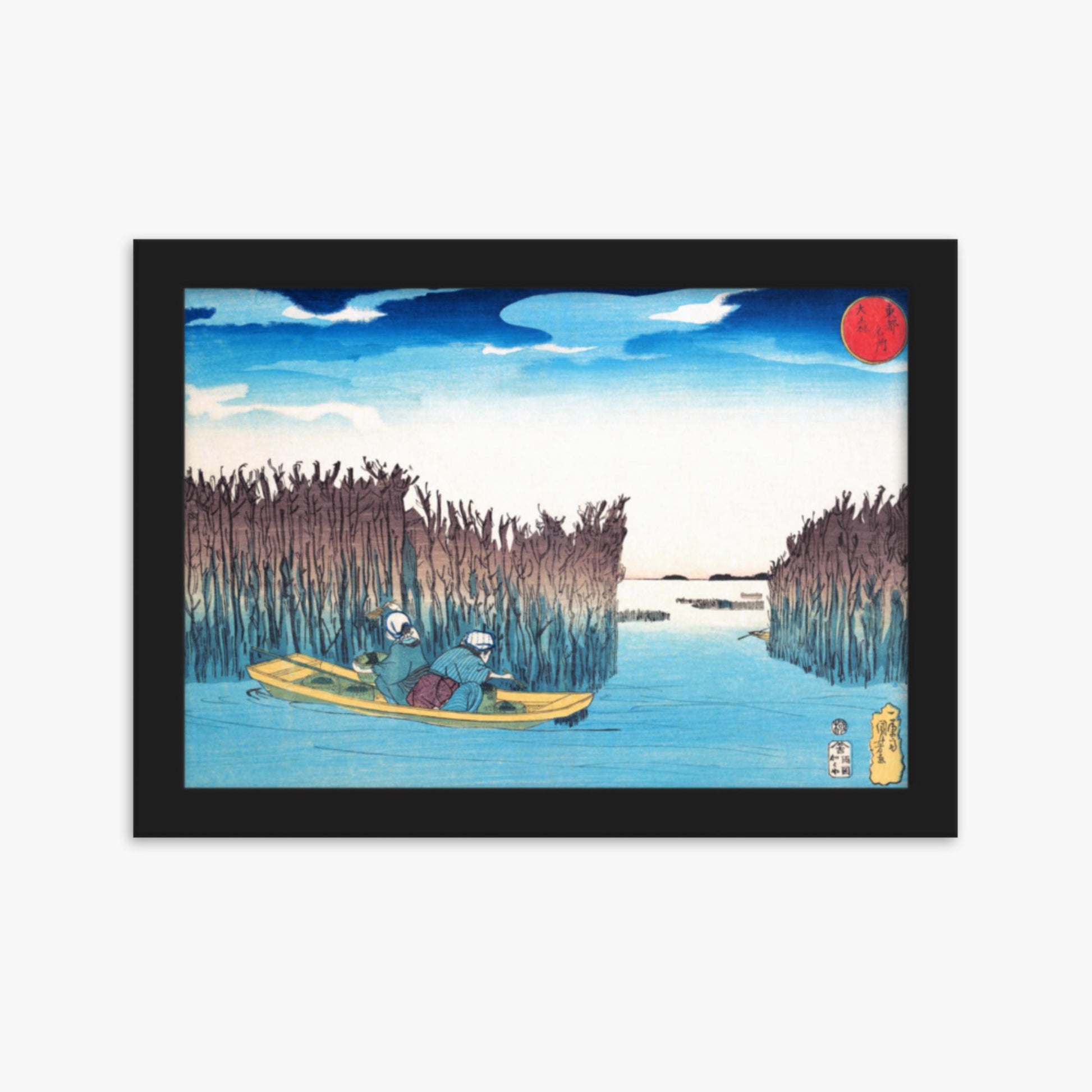 Utagawa Kuniyoshi - Seaweed Gatherers at Omori 21x30 cm Poster With Black Frame