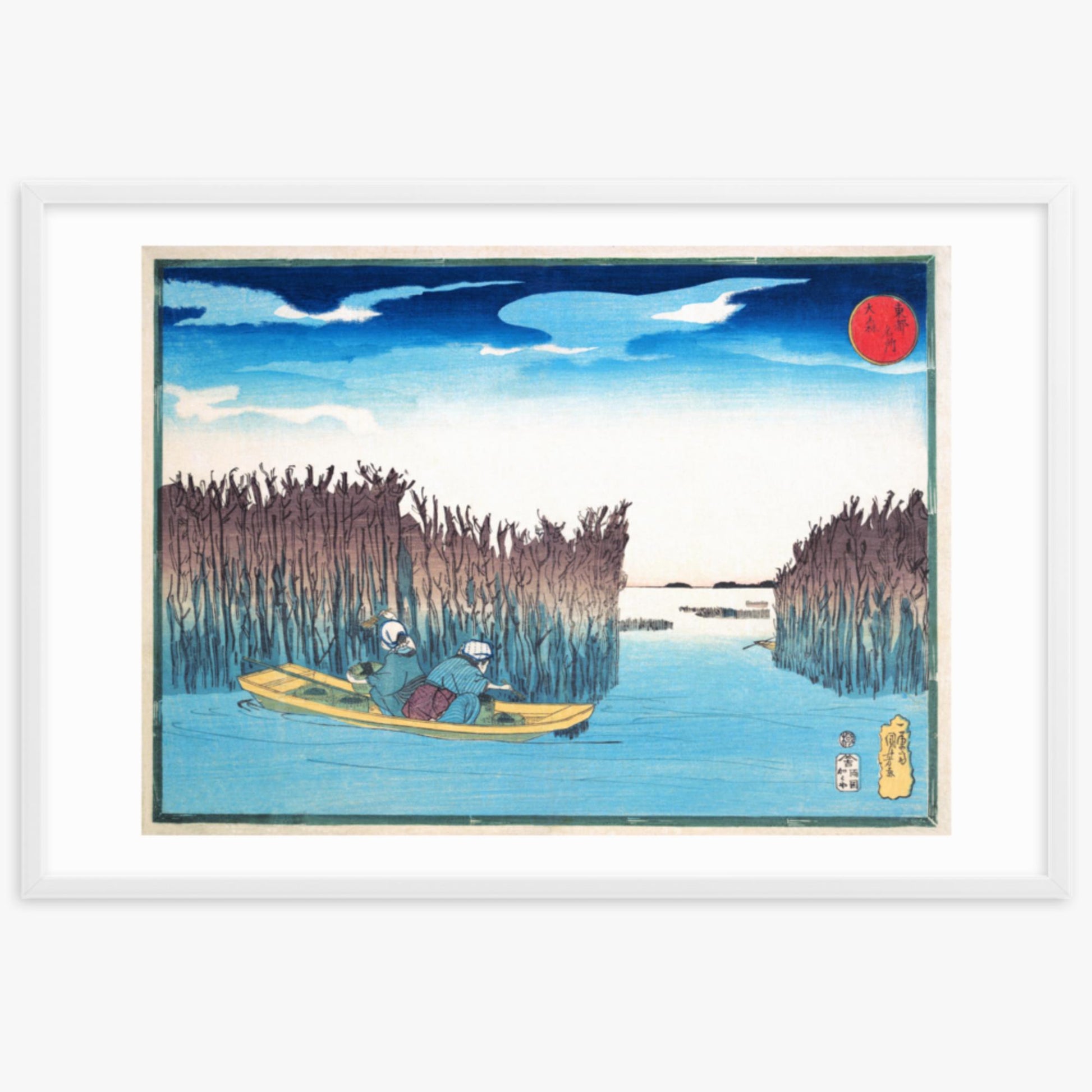 Utagawa Kuniyoshi - Seaweed Gatherers at Omori 61x91 cm Poster With White Frame