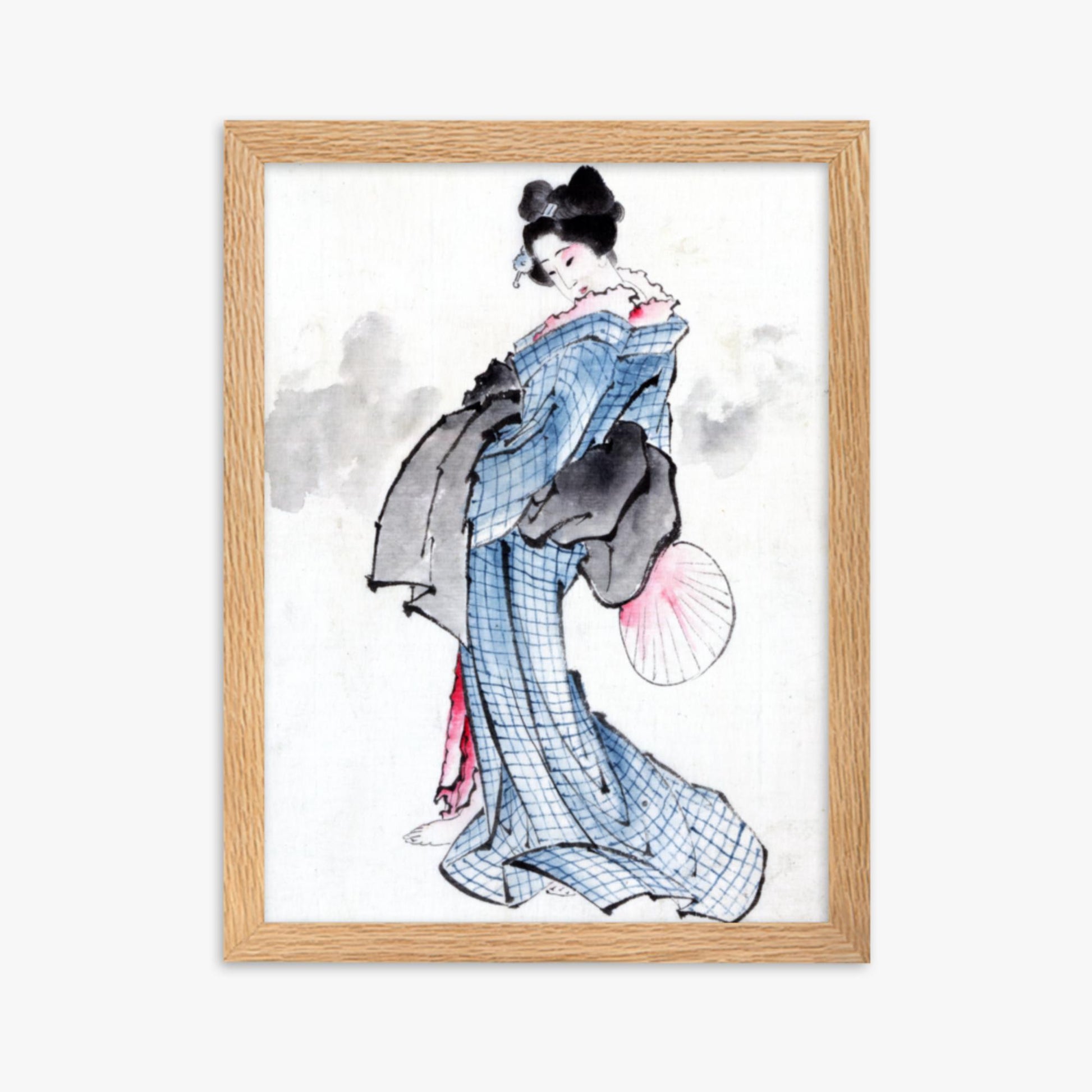 Katsushika Hokusai - Illustration of a Japanese Woman in Kimono 30x40 cm Poster With Oak Frame