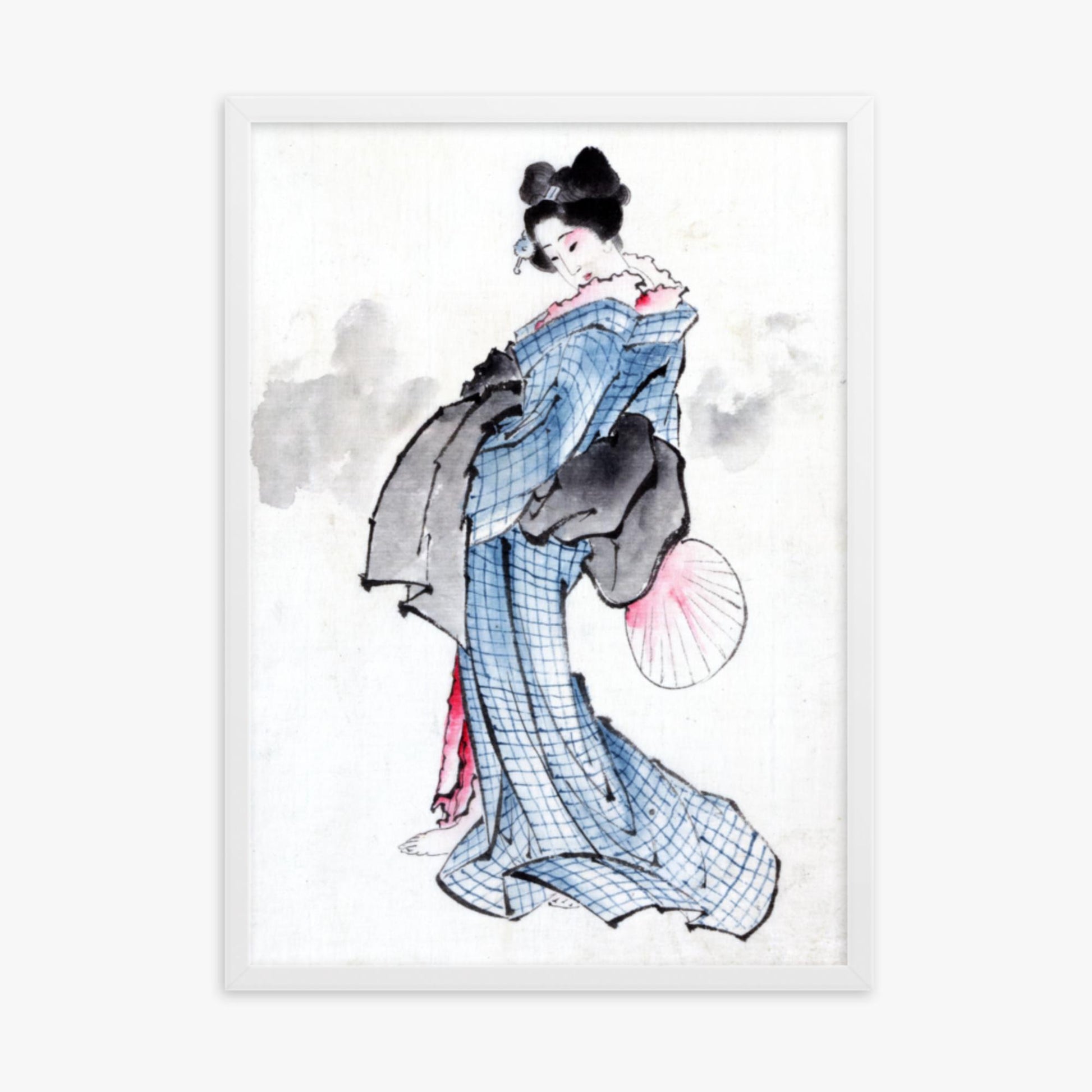 Katsushika Hokusai - Illustration of a Japanese Woman in Kimono 50x70 cm Poster With White Frame