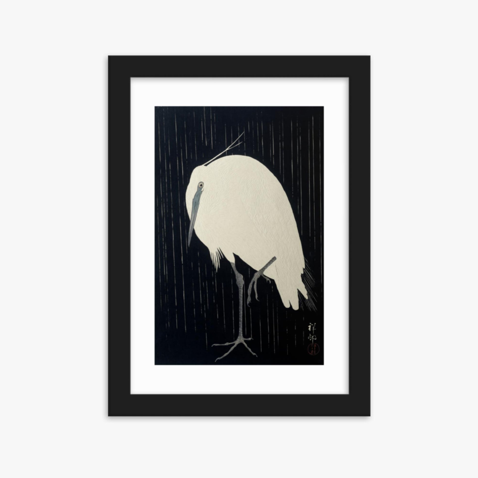 Ohara Koson: Egret in the Rain - 21x30 cm Poster With Black Frame