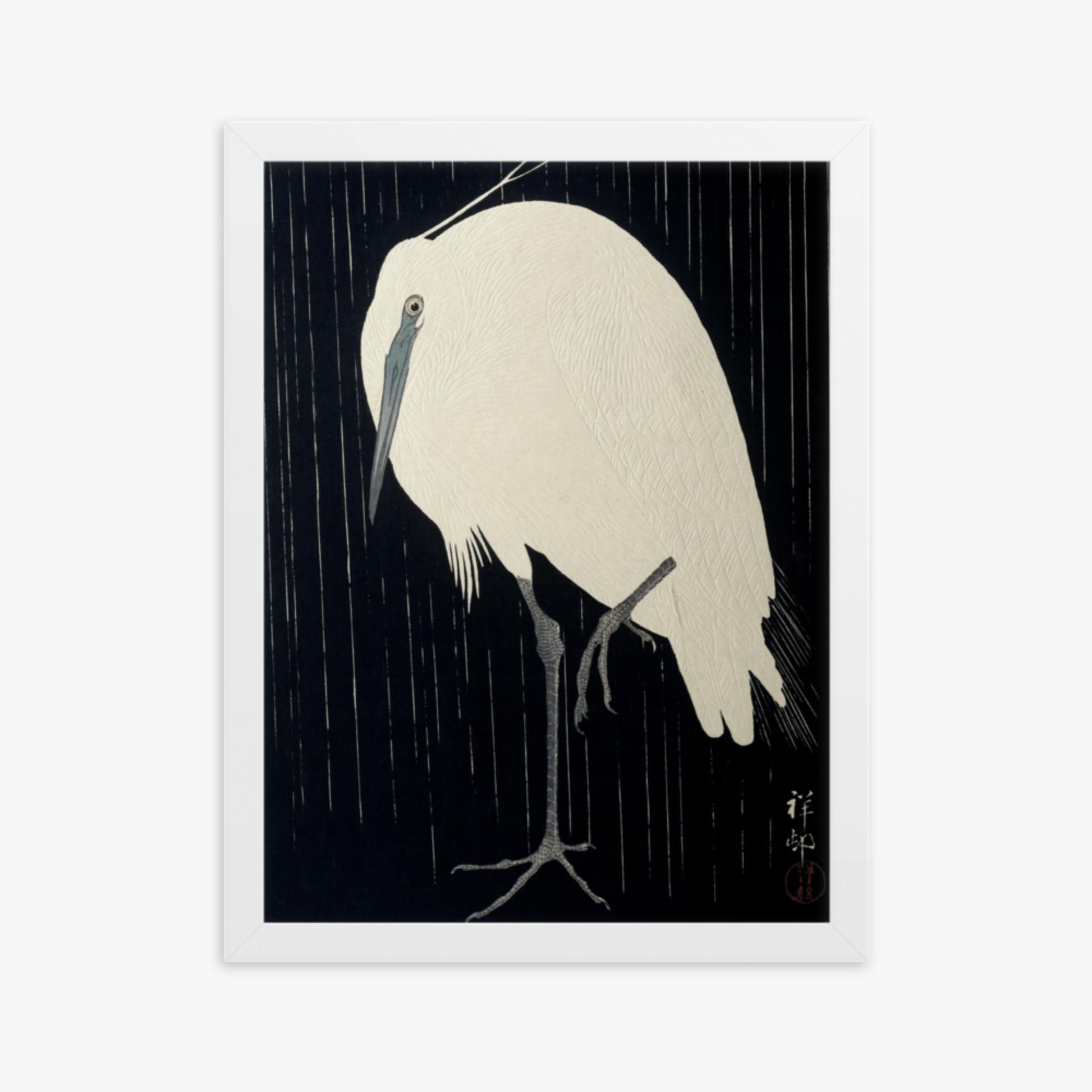 Ohara Koson: Egret in the Rain - 30x40 cm Poster With White Frame