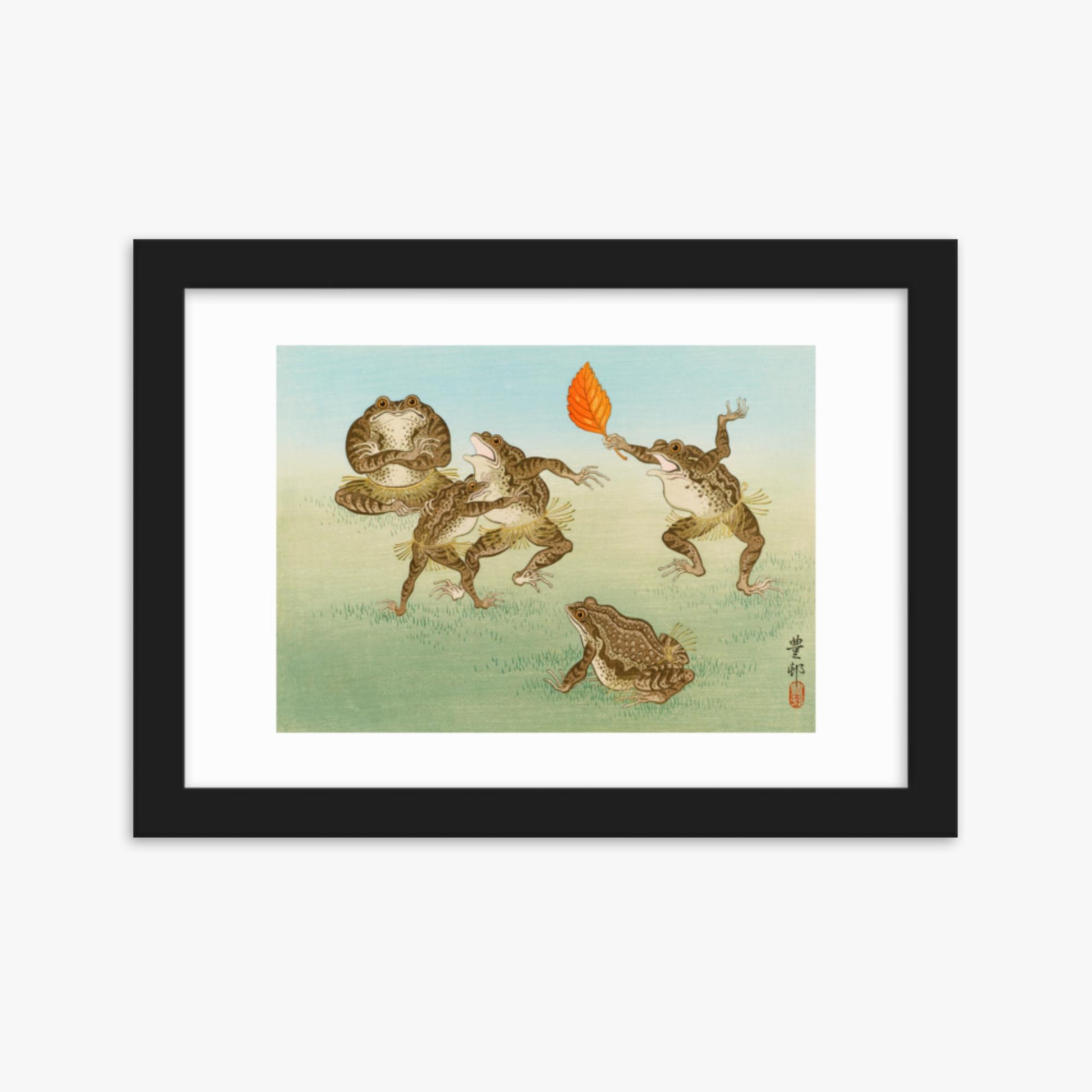 Ohara Koson: Sumo-Wrestling Toads - 21x30 cm Poster With Black Frame