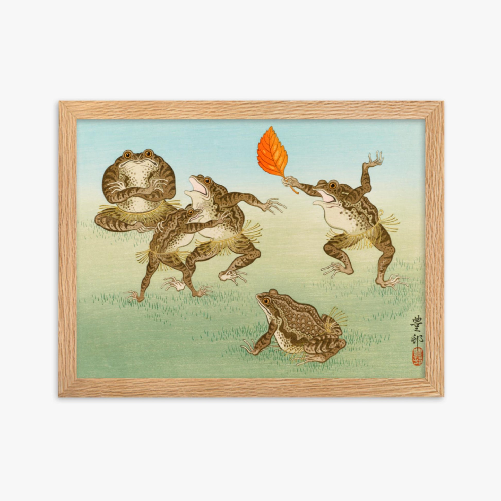 Ohara Koson: Sumo-Wrestling Toads - 30x40 cm Poster With Oak Frame