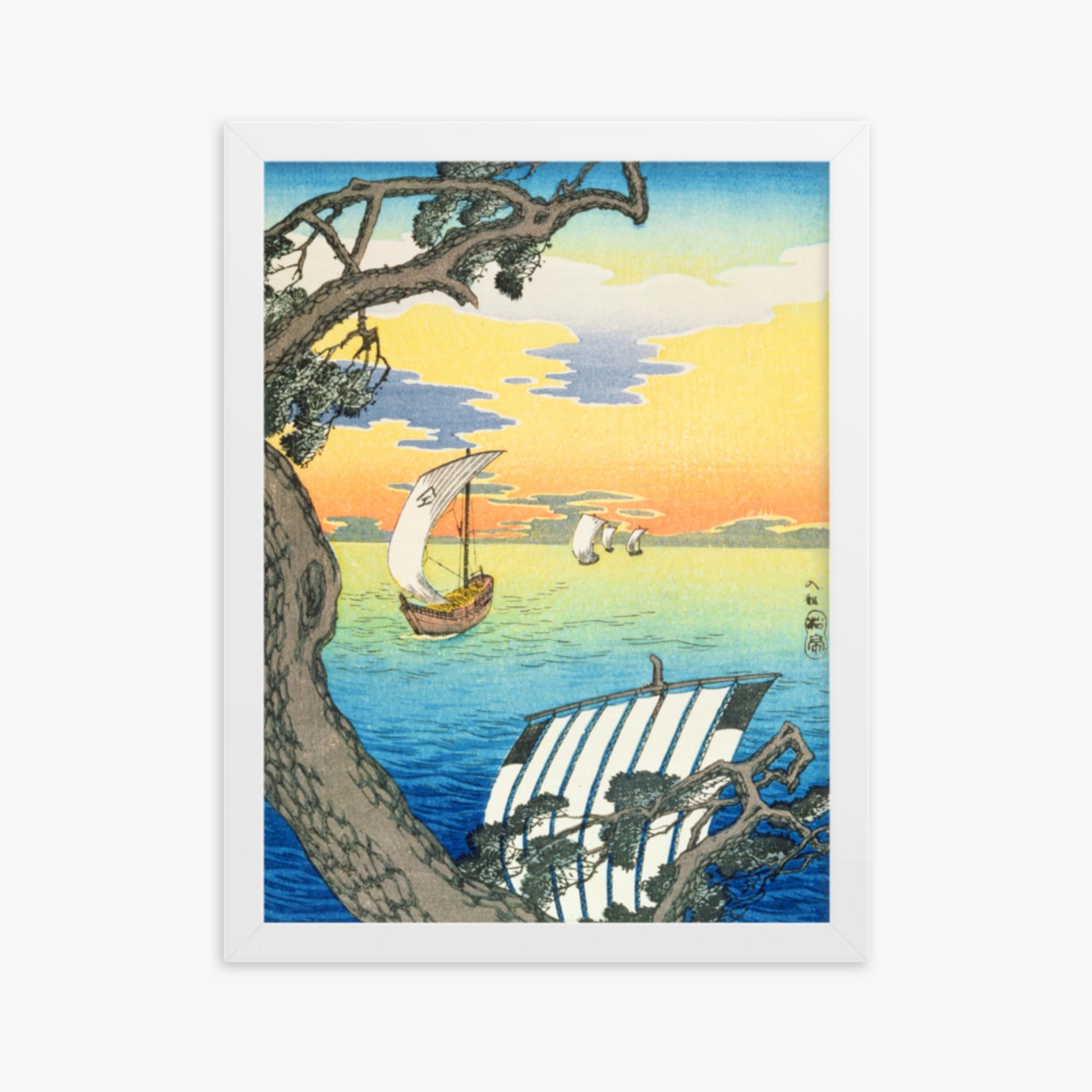 Takahashi Hiroaki: Returning Boats - 30x40 cm Poster With White Frame