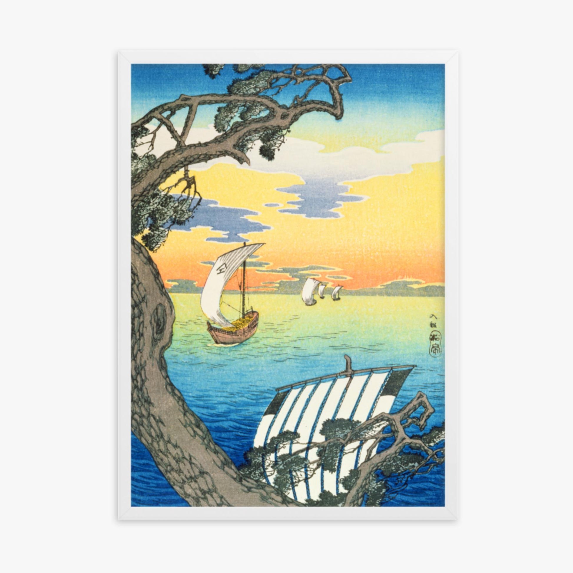 Takahashi Hiroaki: Returning Boats - 50x70 cm Poster With White Frame