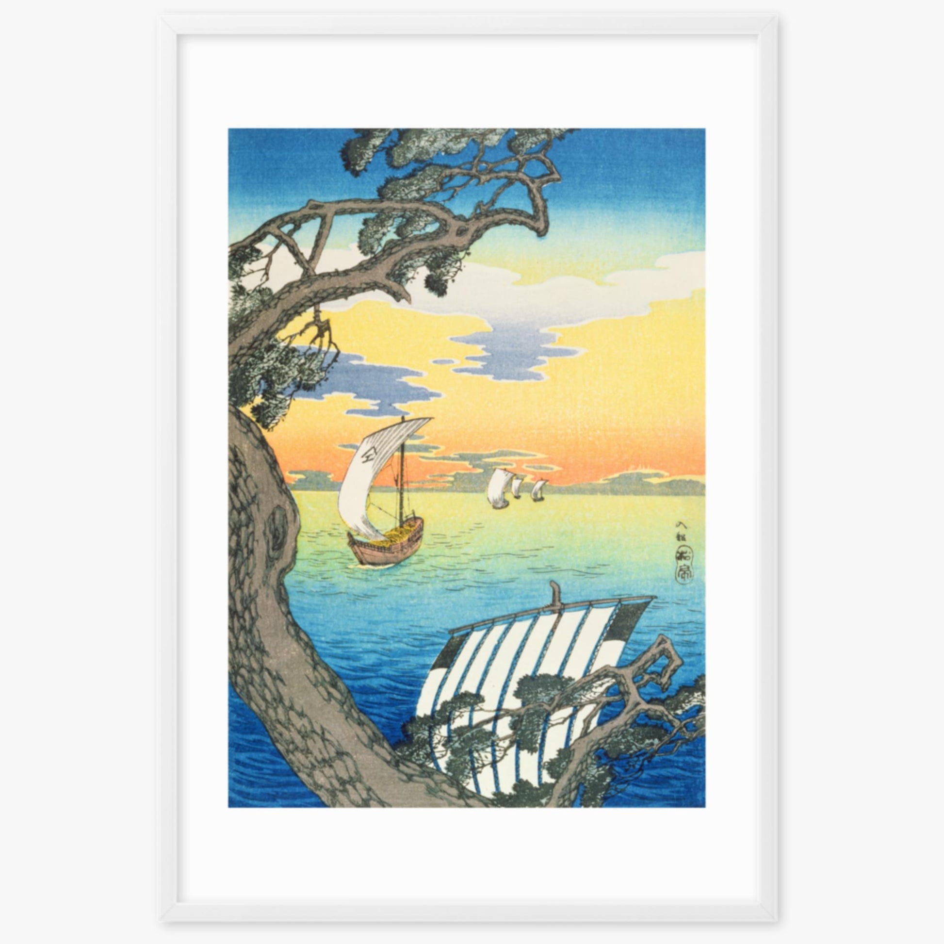 Takahashi Hiroaki: Returning Boats - 61x91 cm Poster With White Frame