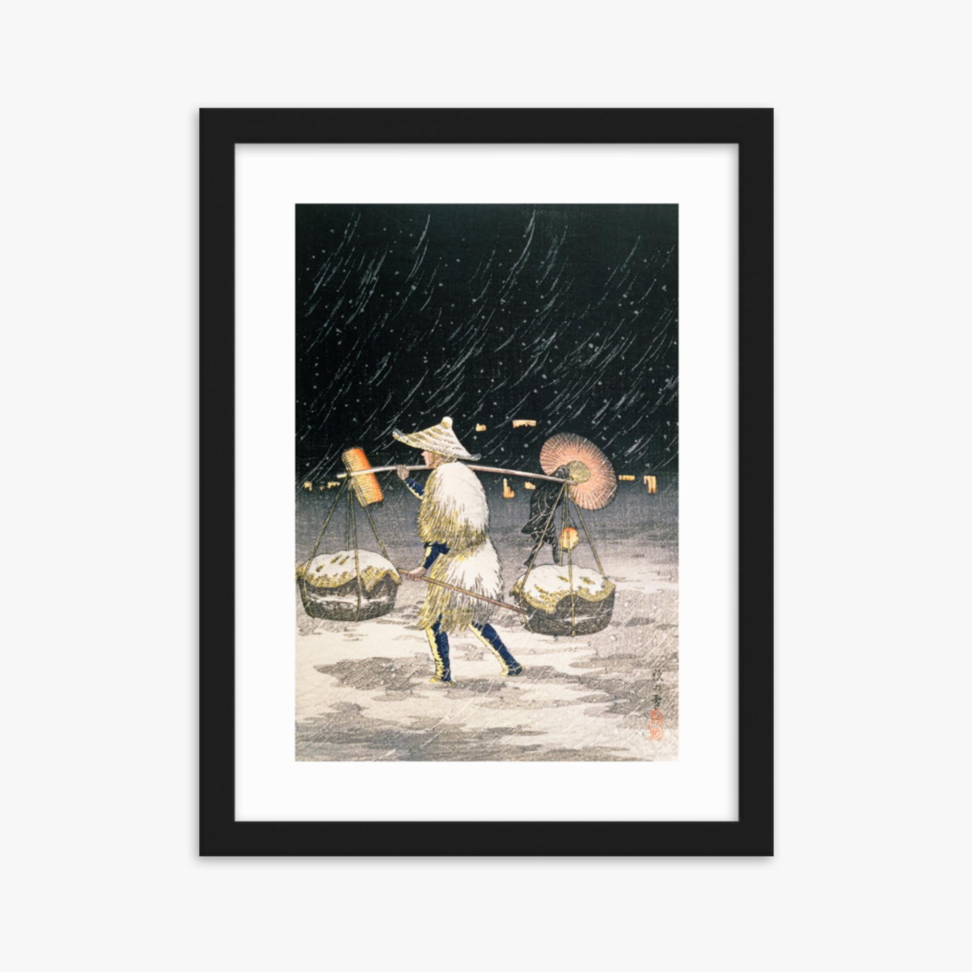 Takahashi Hiroaki: Night Snow - 30x40 cm Poster With Black Frame