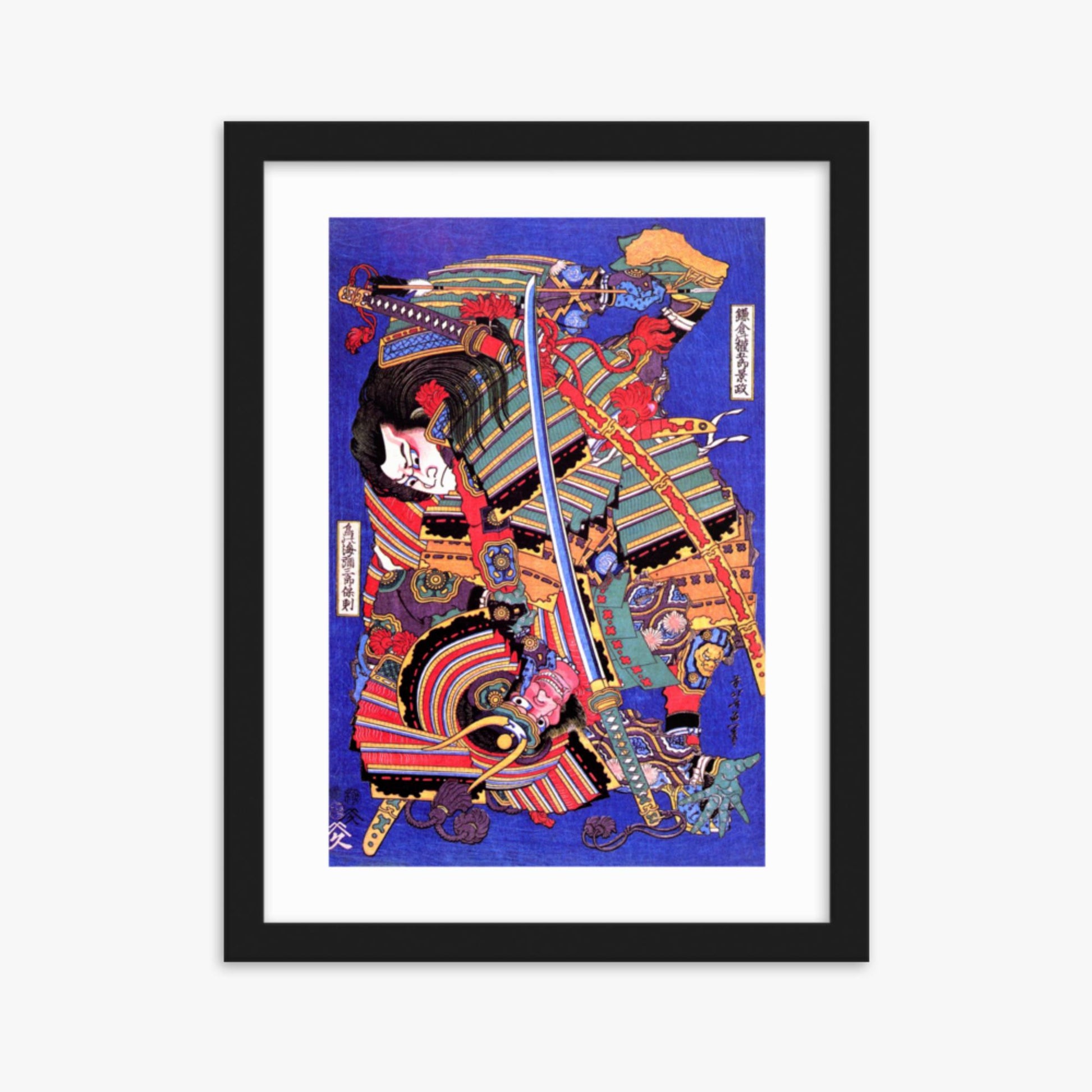 Katsushika Hokusai: Kengoro warrior - 30x40 cm Poster With Black Frame