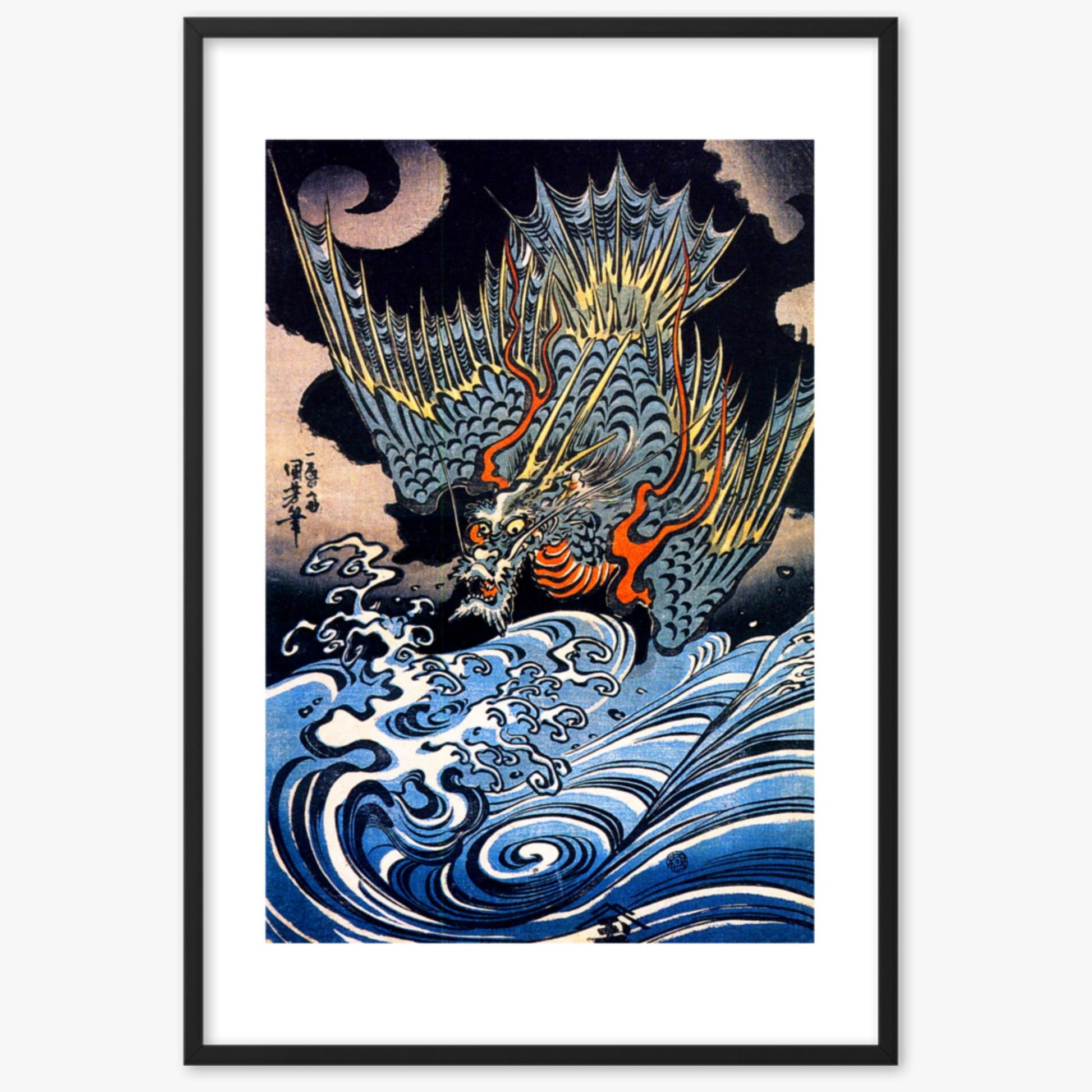 Utagawa Kuniyoshi: A Japanese sea dragon - 61x91 cm Poster With Black Frame